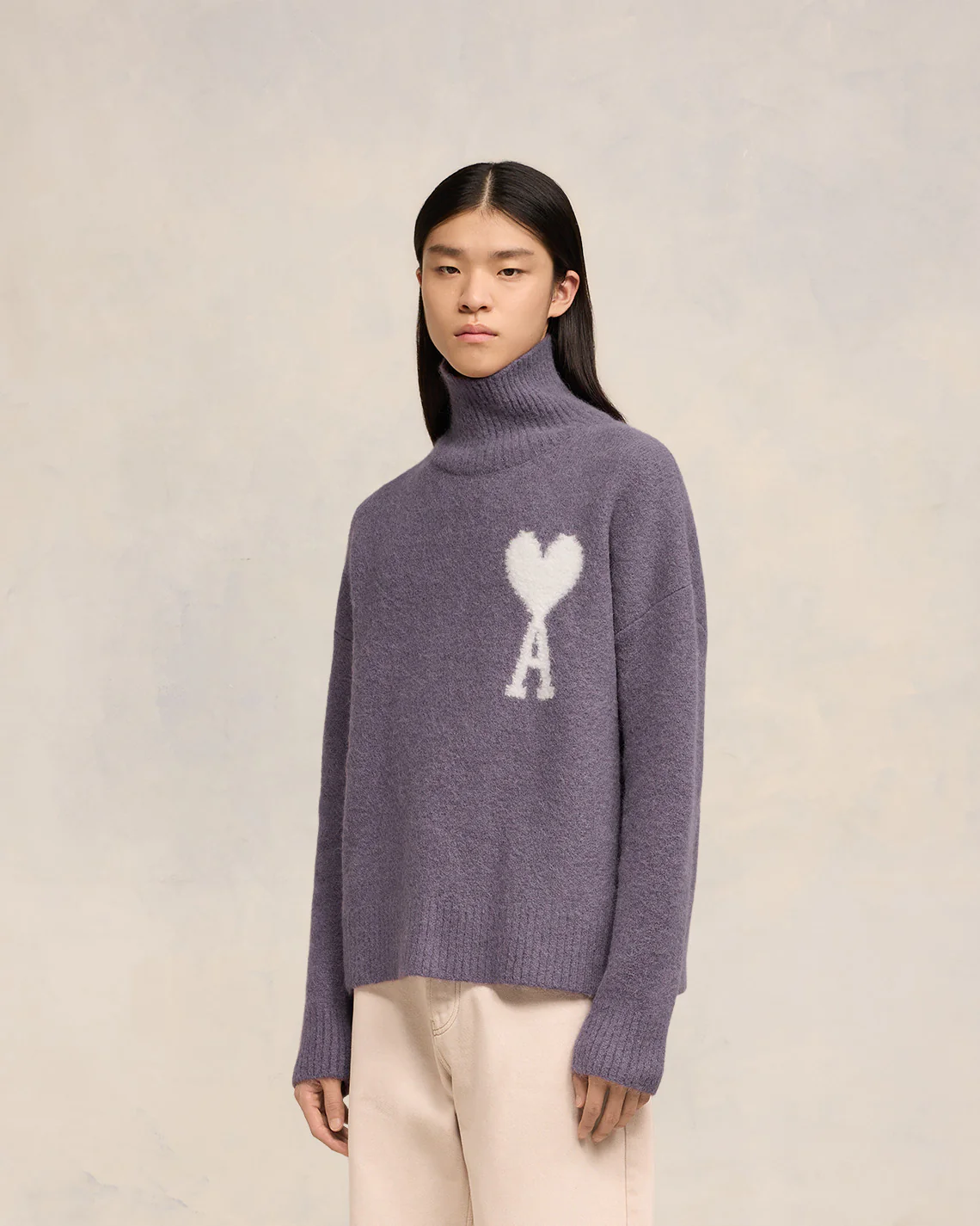 Lilac Off-White Ami De Coeur Funnel Neck Sweater - leoleo123123
