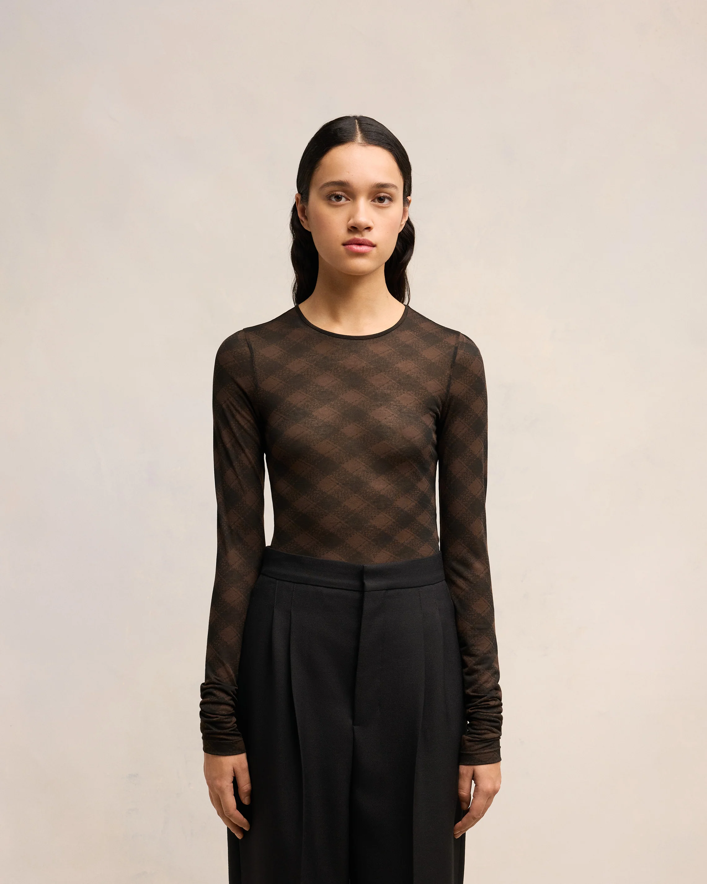 Black/Dark Coffee Long Sleeve Fluide Top - leoleo123123