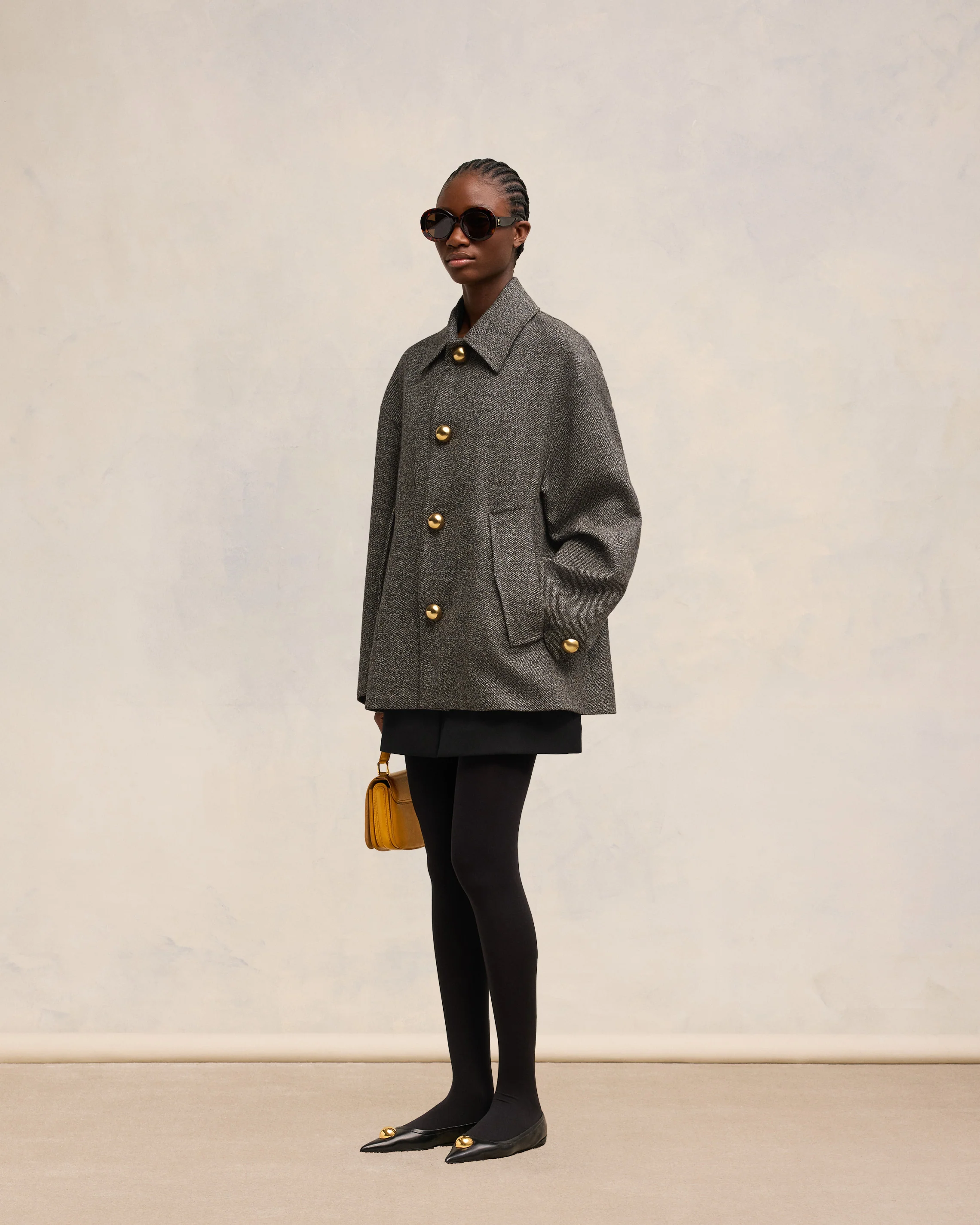 Dark Coffee/ Off White Short Belted Coat - leoleo123123
