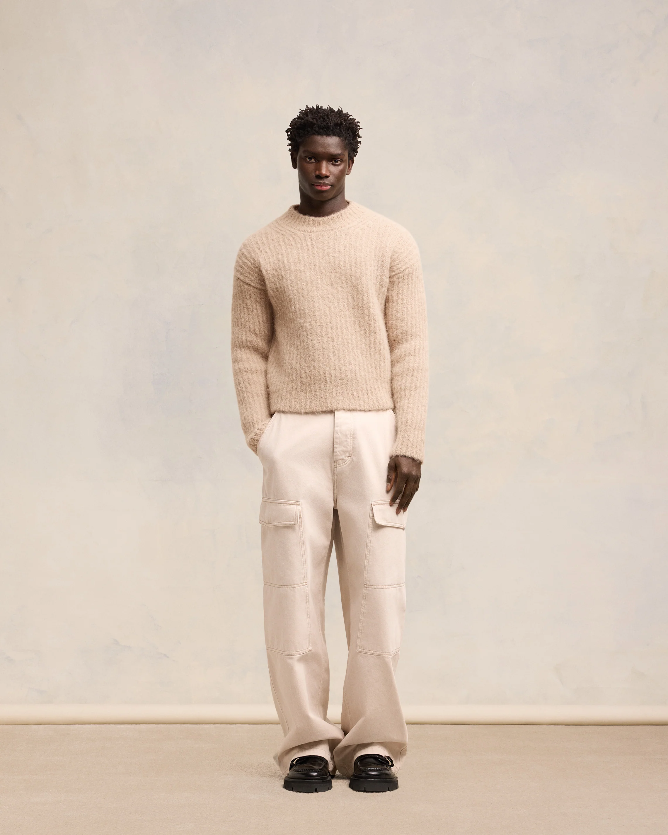 Beige Alpaca Mohair Ribbed Sweater - leoleo123123