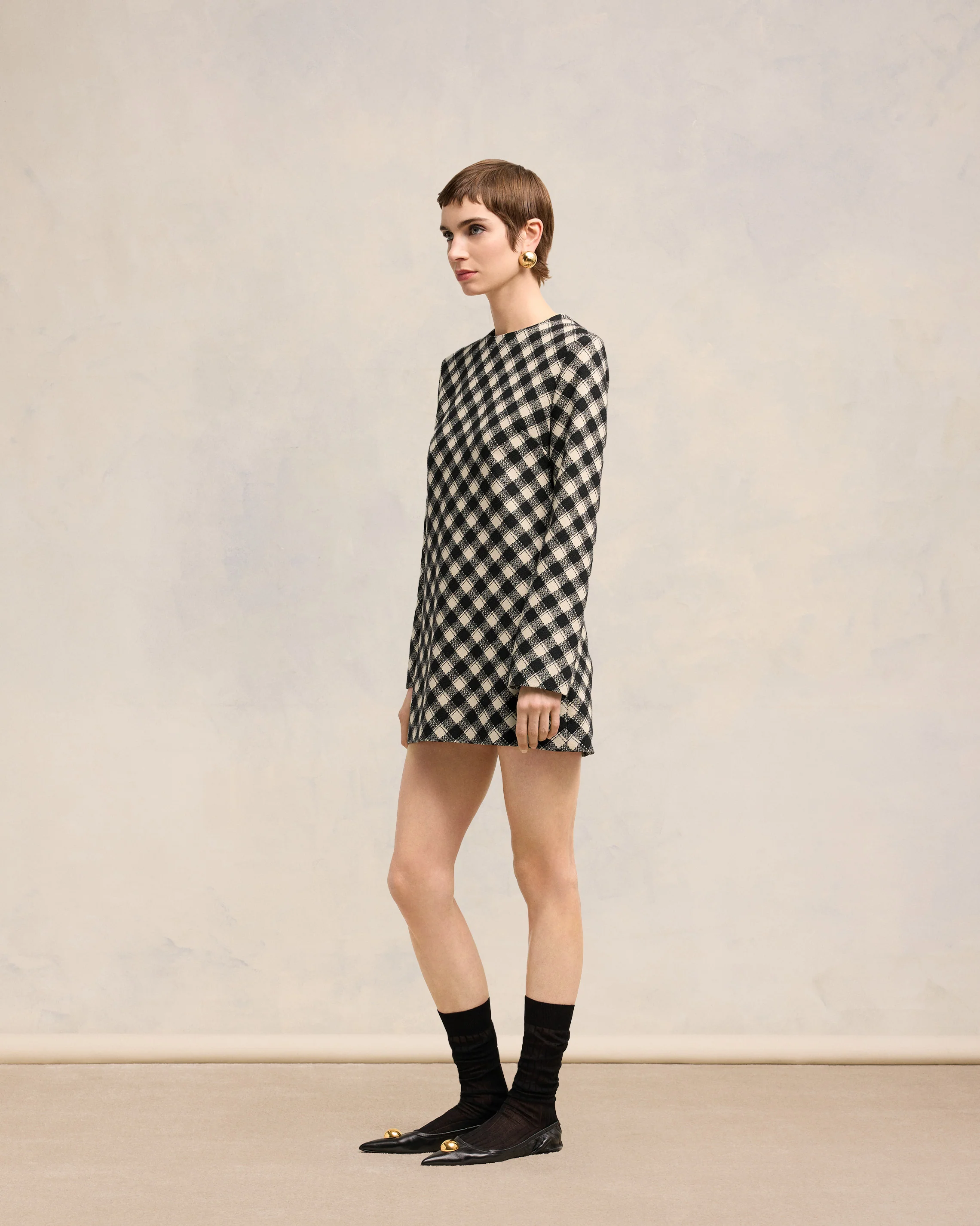 Black/Off White Long Sleeve Dress - leoleo123123