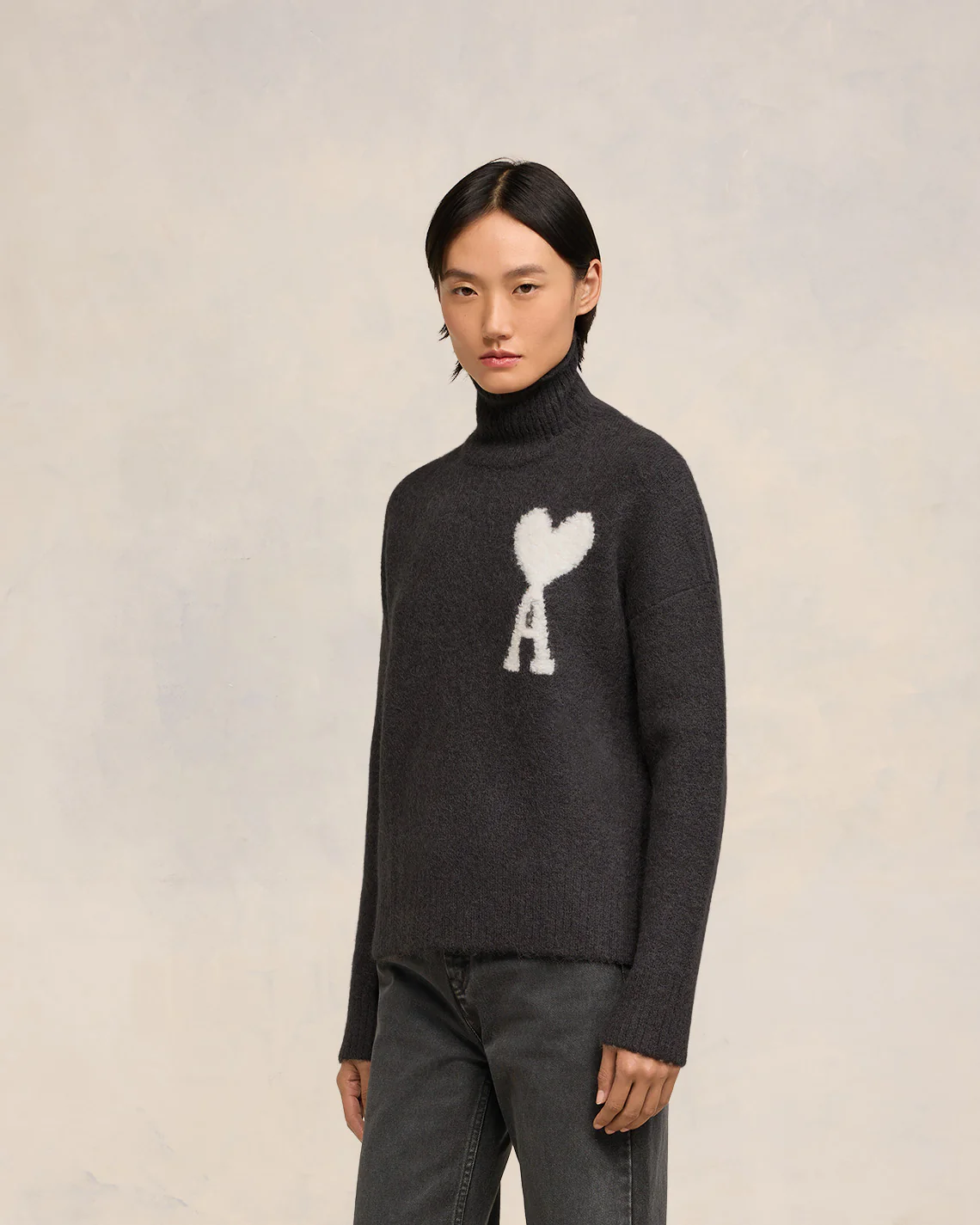 Dark Grey Off-White Ami De Coeur Funnel Neck Sweater - leoleo123123