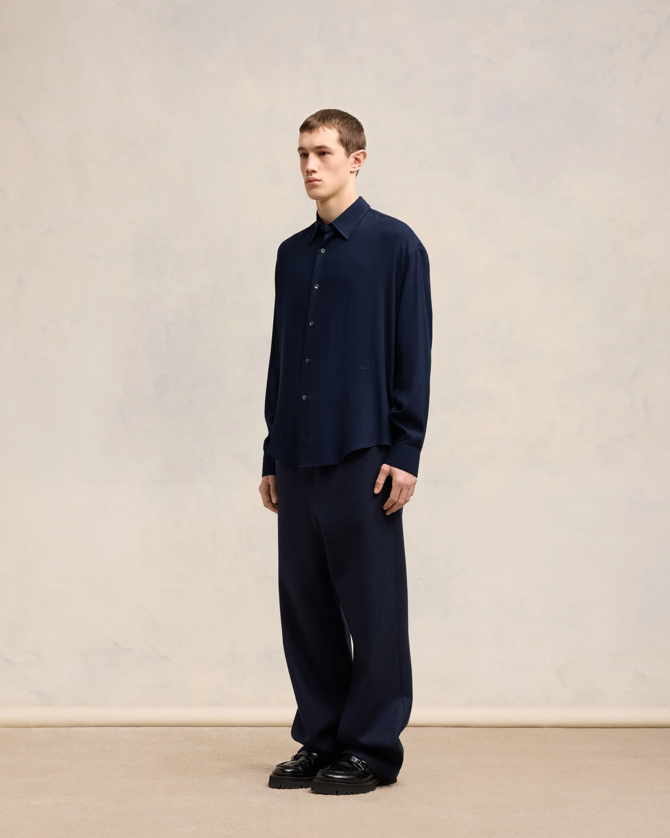Navy Blue Boxy Fit Shirt - leoleo123123