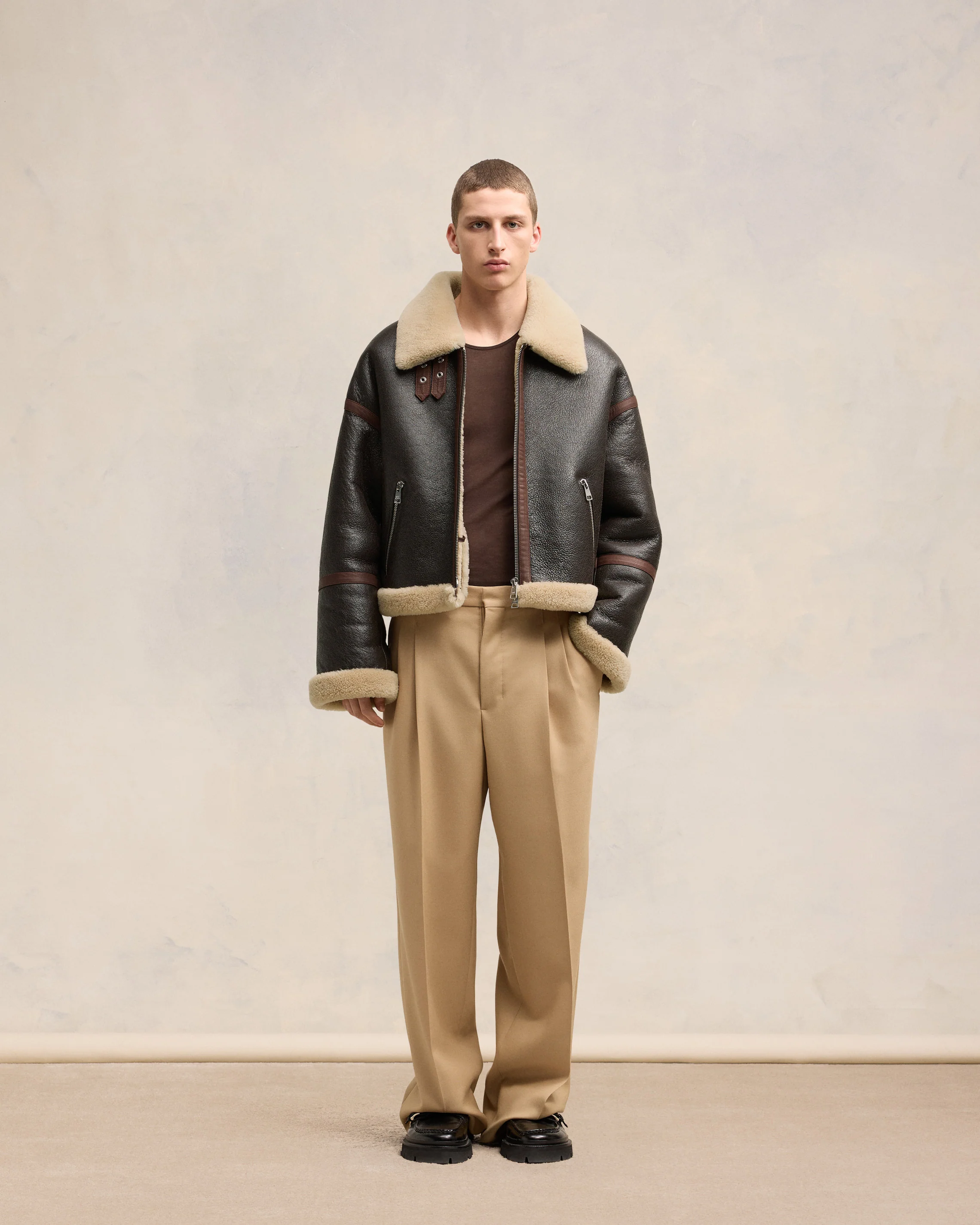 Dark Coffee Shearling Zipped Jacket - leoleo123123