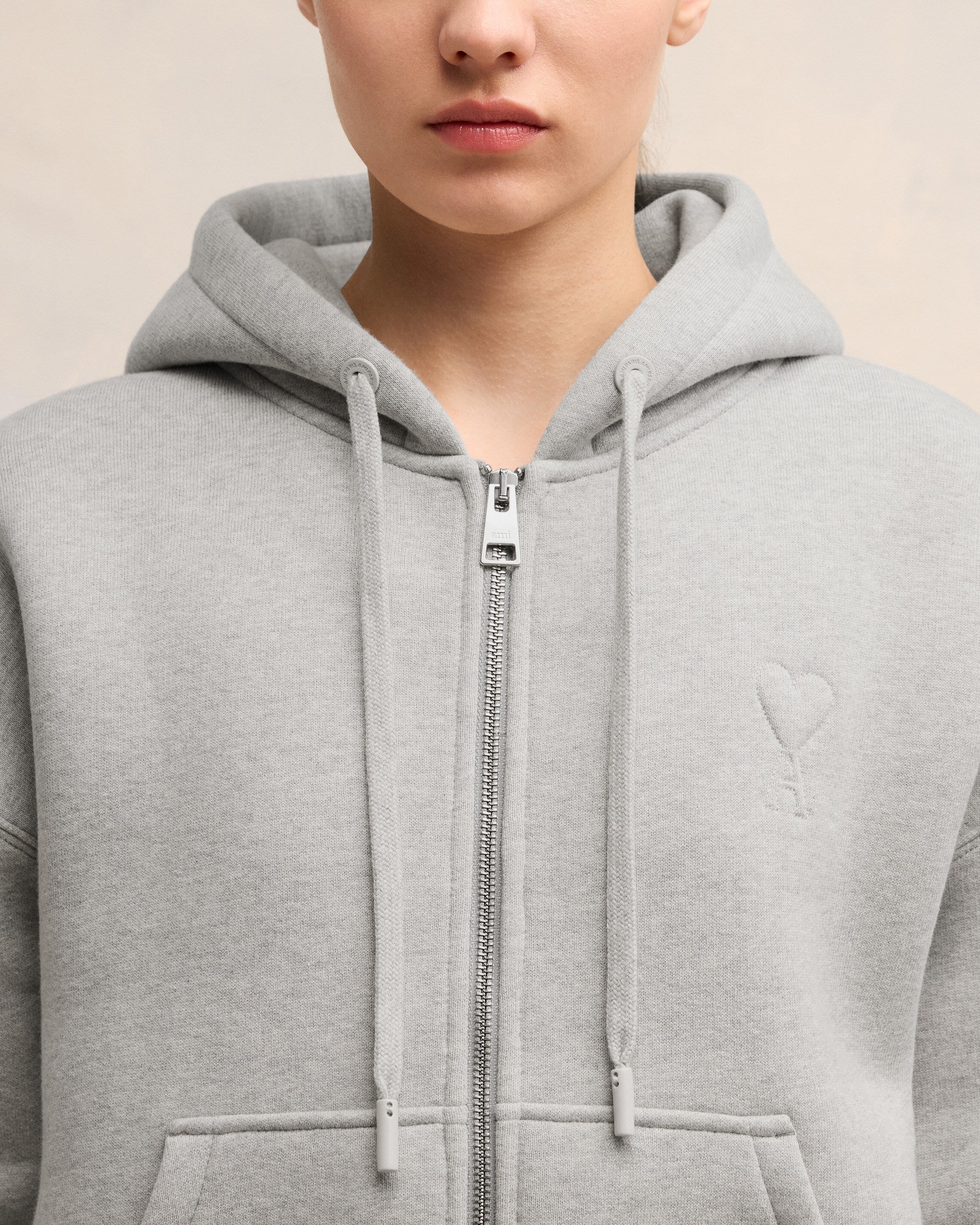 Heather Ash Grey Zipped Ami De Coeur Hoodie - leoleo123123