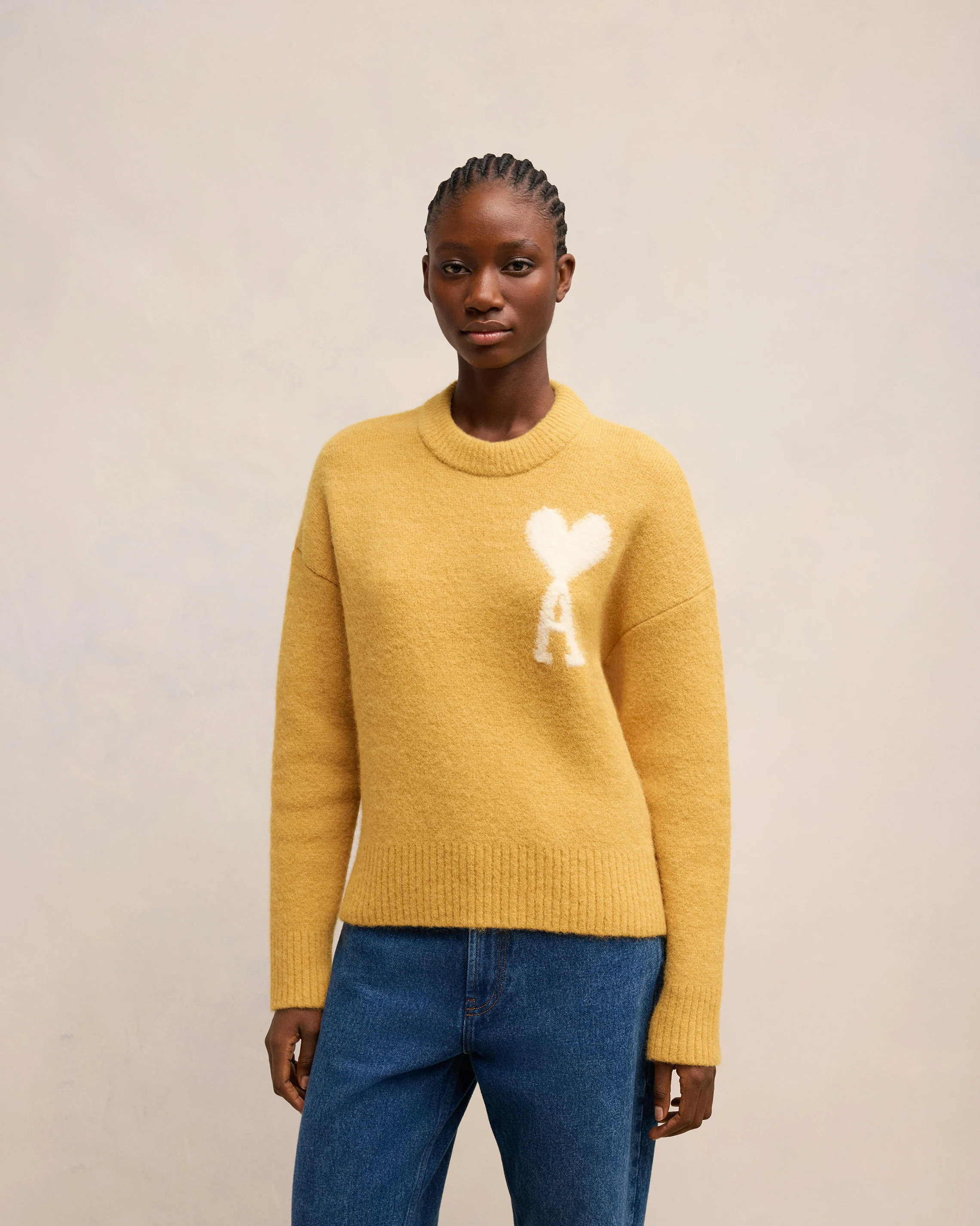 Mustard Off-White Ami De Coeur Crew Neck Sweater - leoleo123123