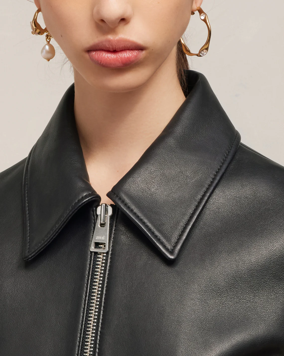 Blouson Zippé En Cuir Noir - leoleo123123