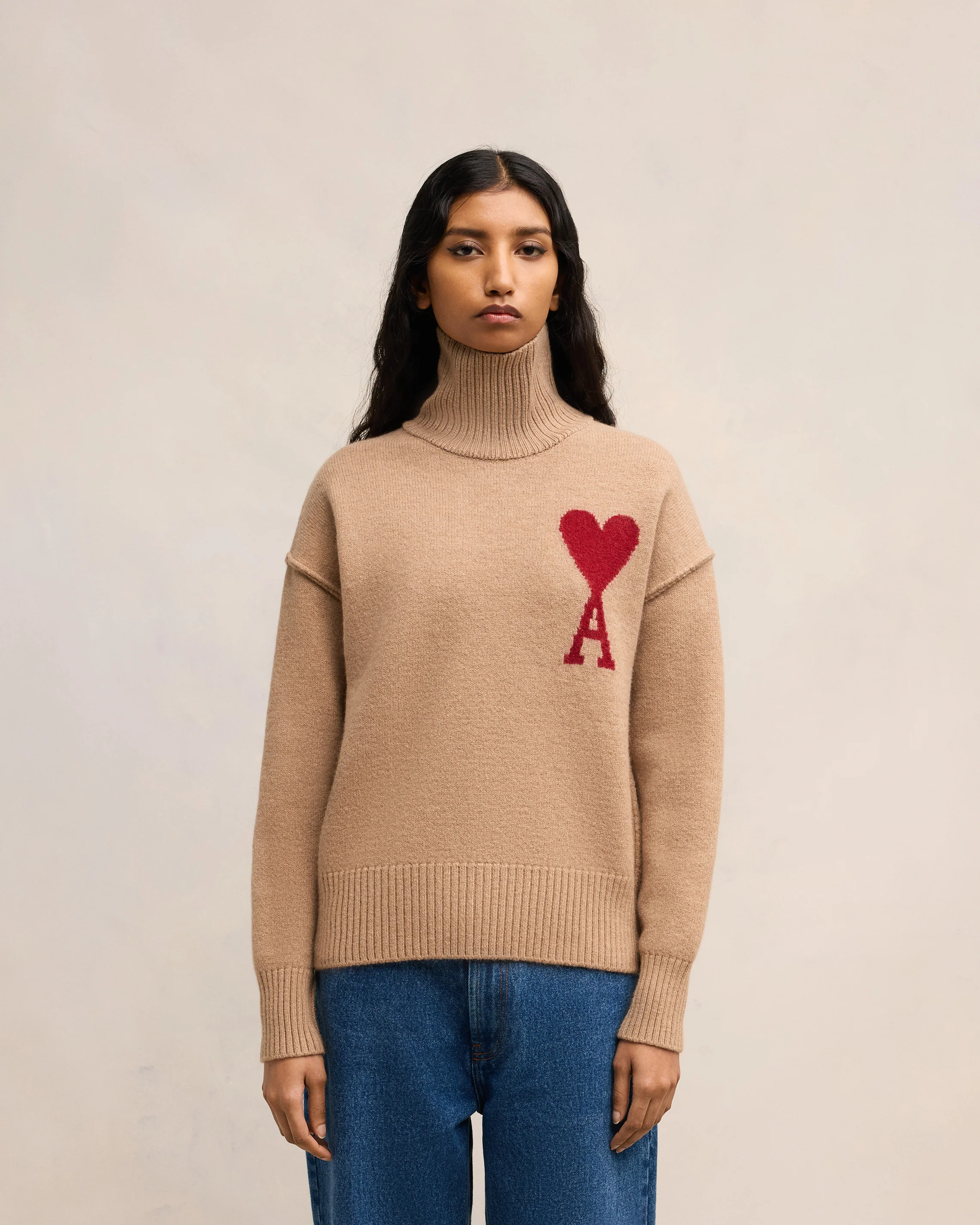 Camel/Red Red Ami De Coeur Sweater - leoleo123123
