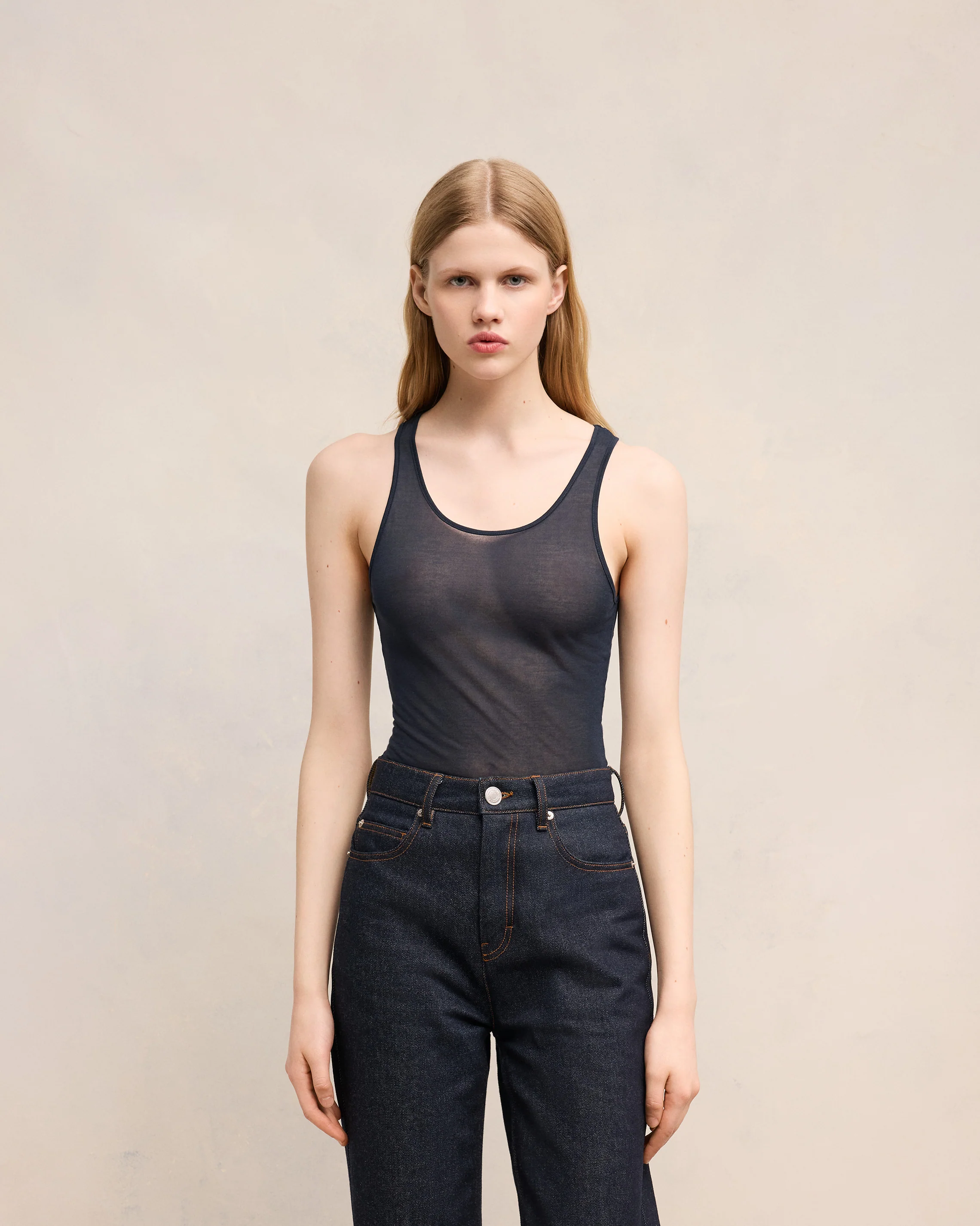 Navy Blue Low Necked Tanktop - leoleo123123