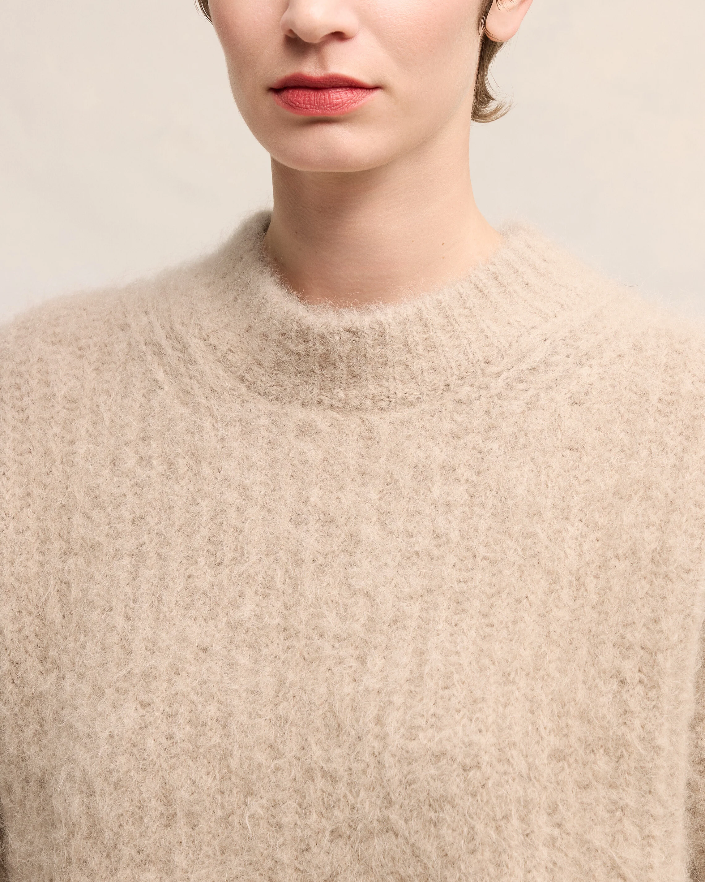 Beige Alpaca Mohair Ribbed Sweater - leoleo123123