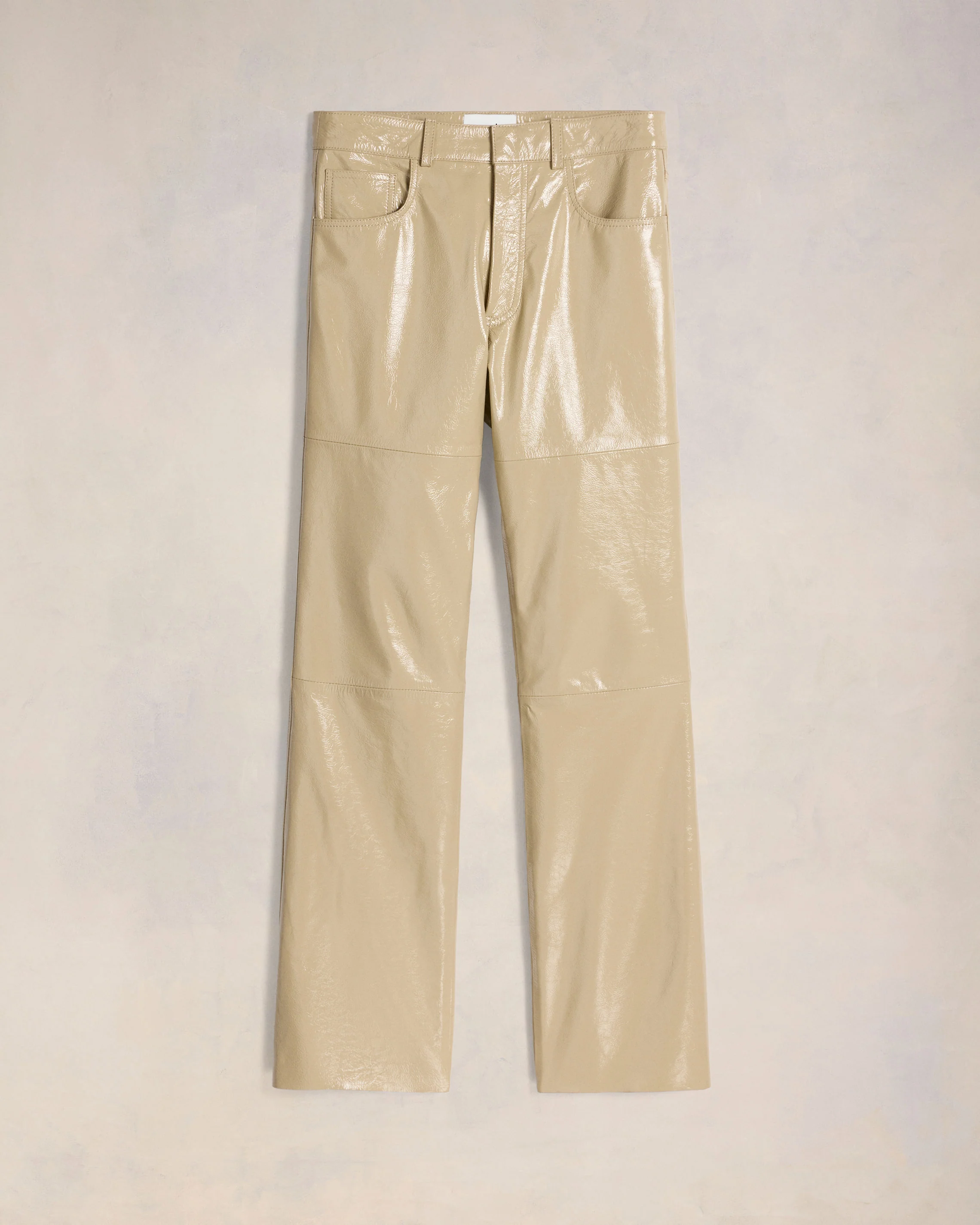 Light Sand Leather Straight Fit Trousers - leoleo123123
