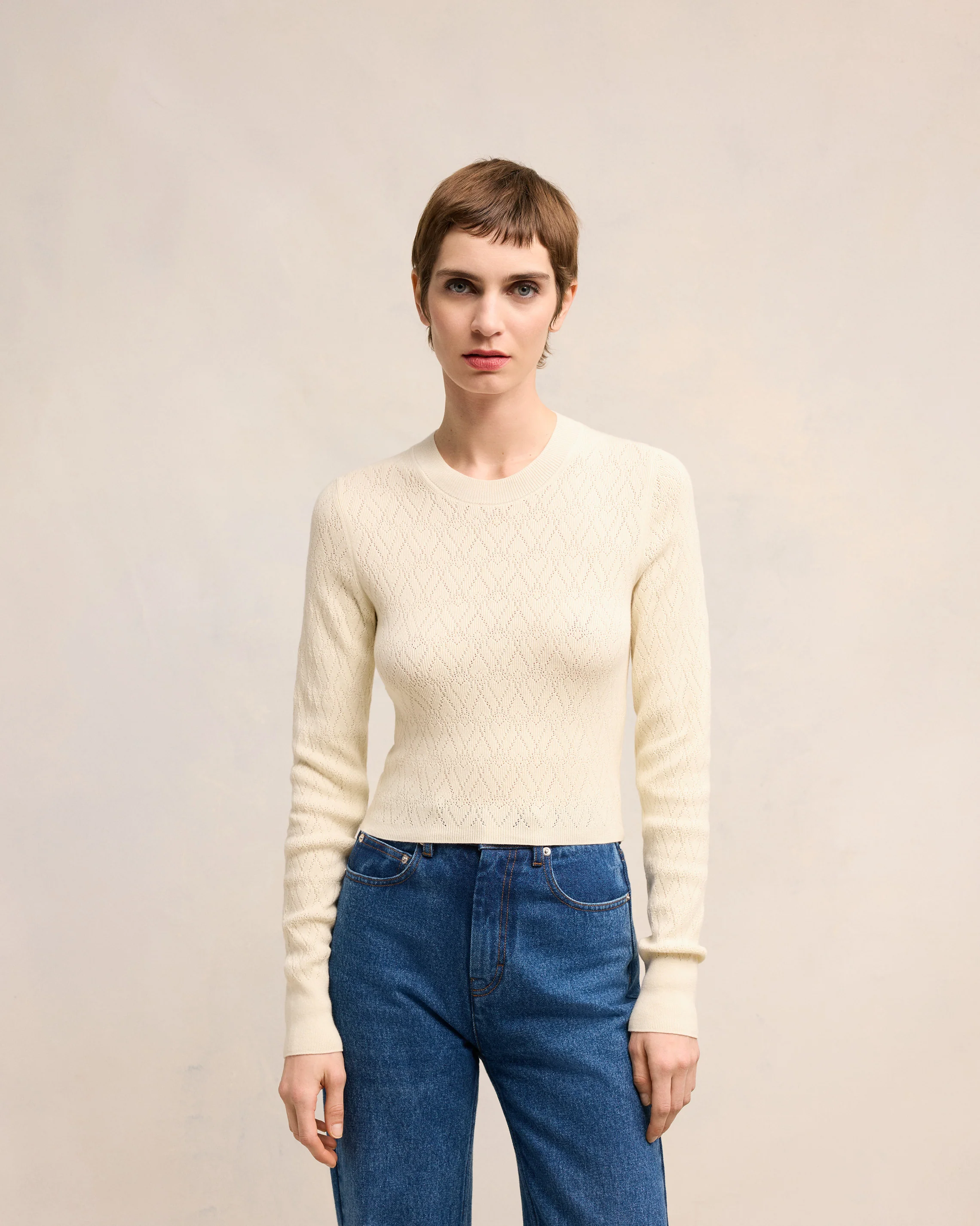 Off White Ami De Coeur Pointelle Crew Neck Sweater - leoleo123123