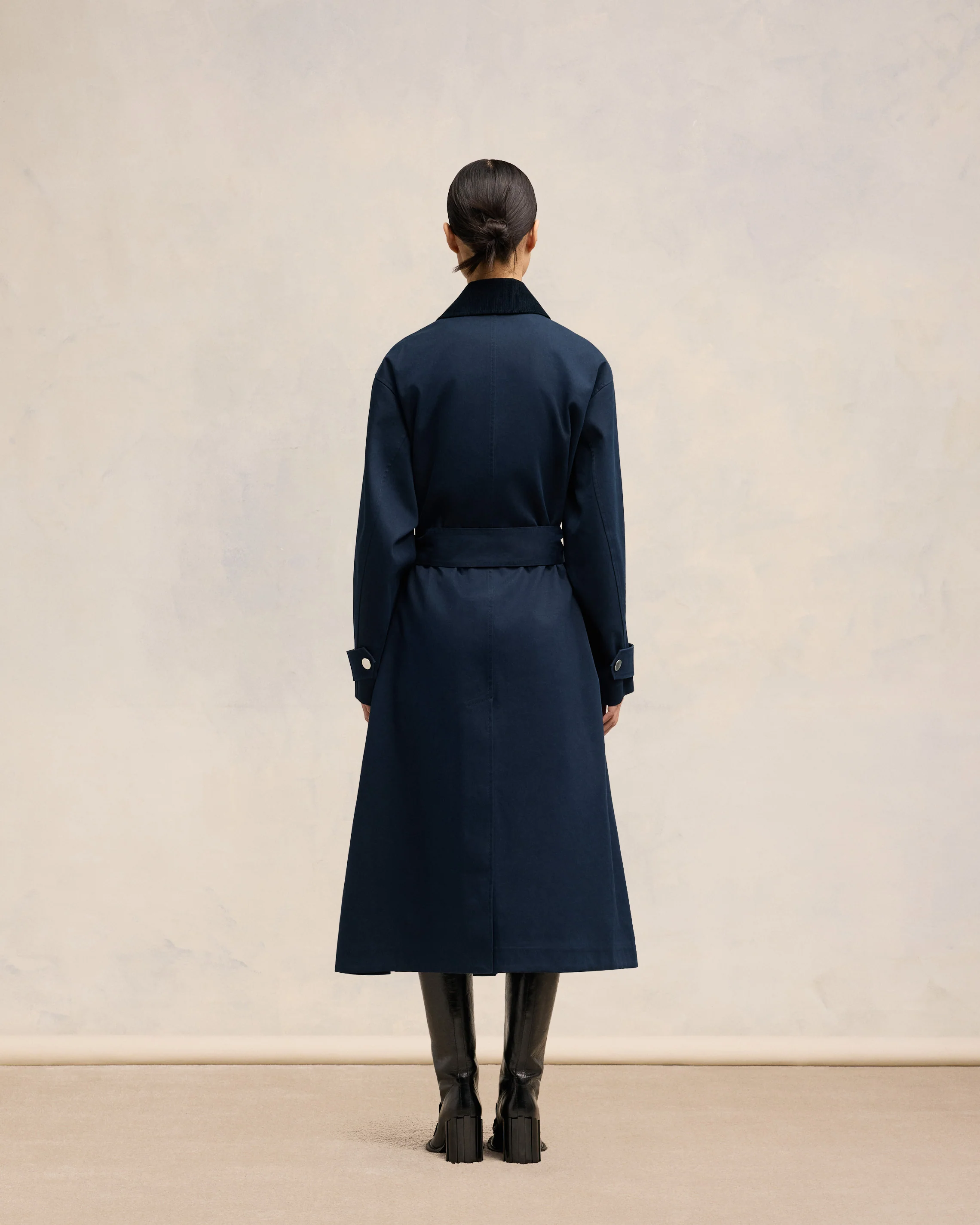 Navy Blue/ Clay Blue Belted Mac - leoleo123123