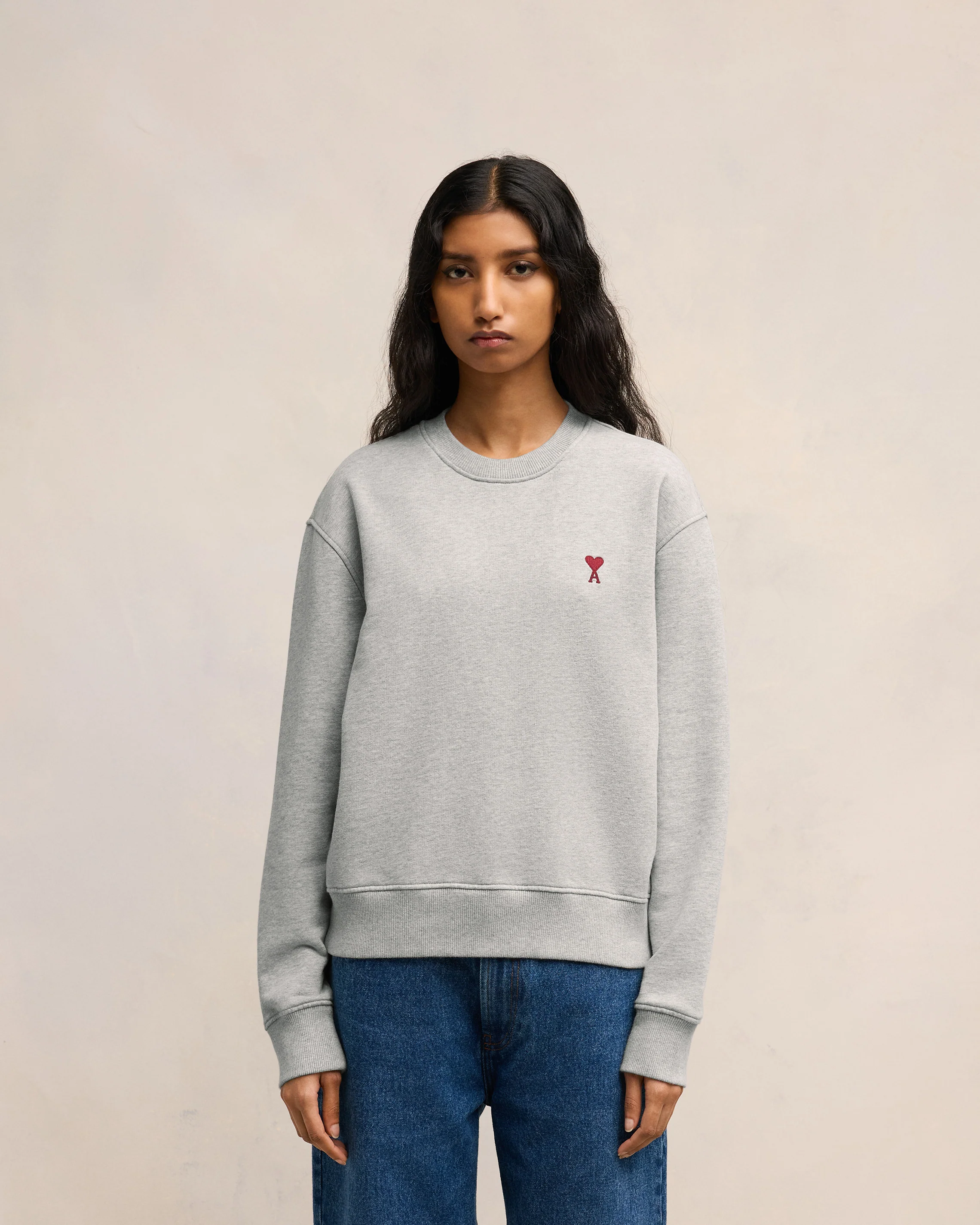 Heather Ash Grey Red Ami De Coeur Sweatshirt - leoleo123123