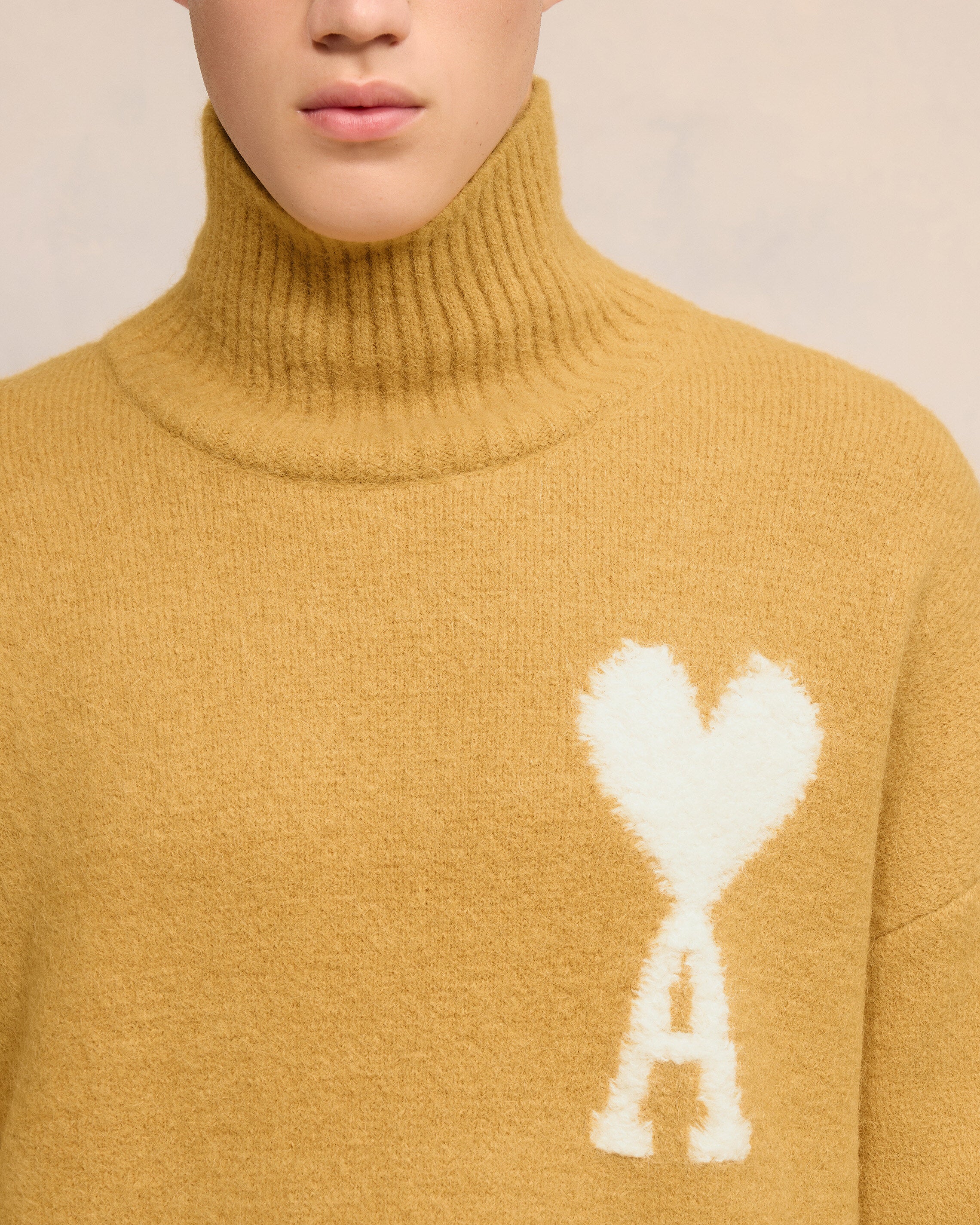 Mustard Off-White Ami De Coeur Funnel Neck Sweater - leoleo123123