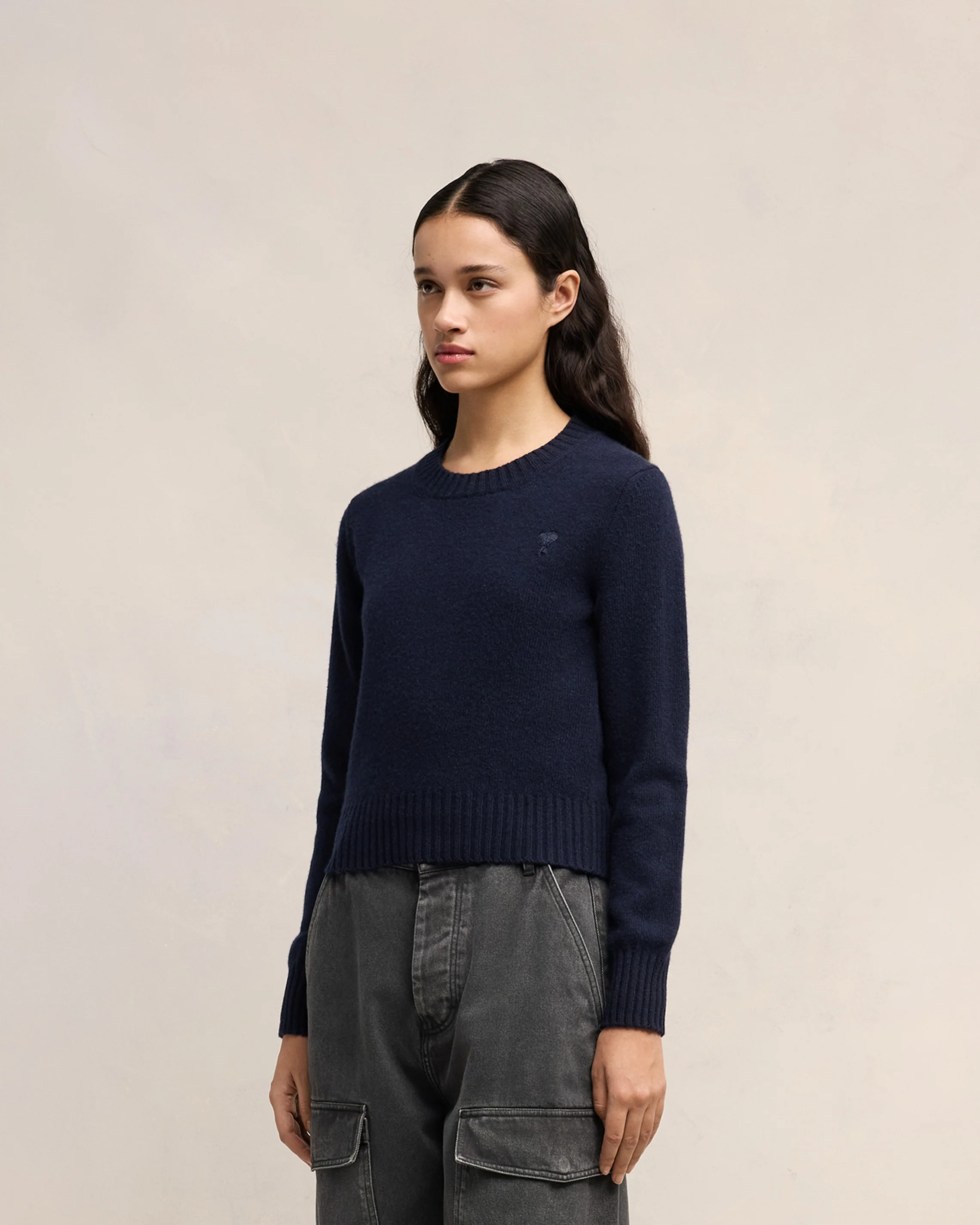 Navy Blue Cashmere Ami De Coeur Crew Neck Sweater - leoleo123123