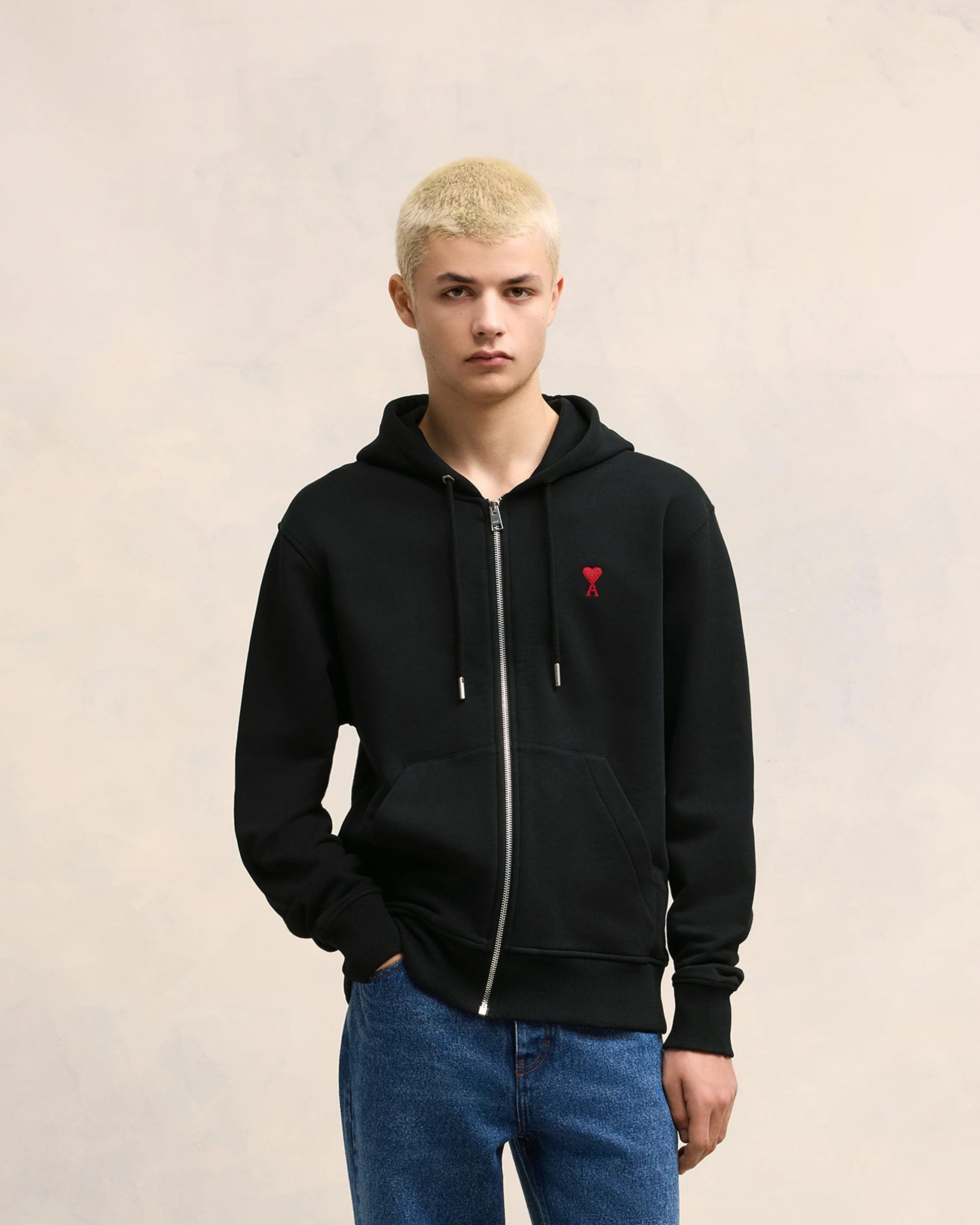 Black Red Ami De Coeur Zipped Hoodie - leoleo123123