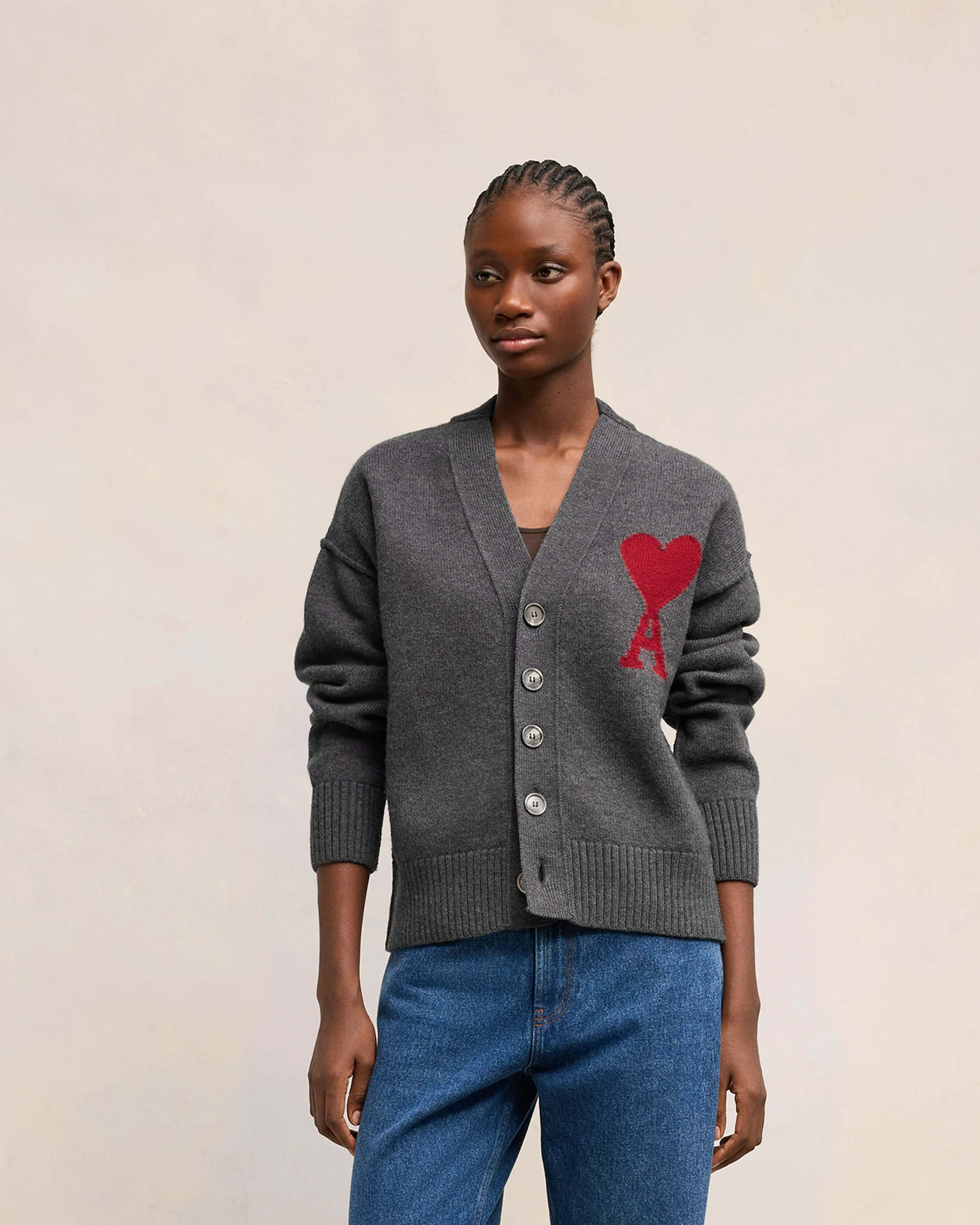 Heather Grey/Red Red Ami De Coeur Cardigan - leoleo123123