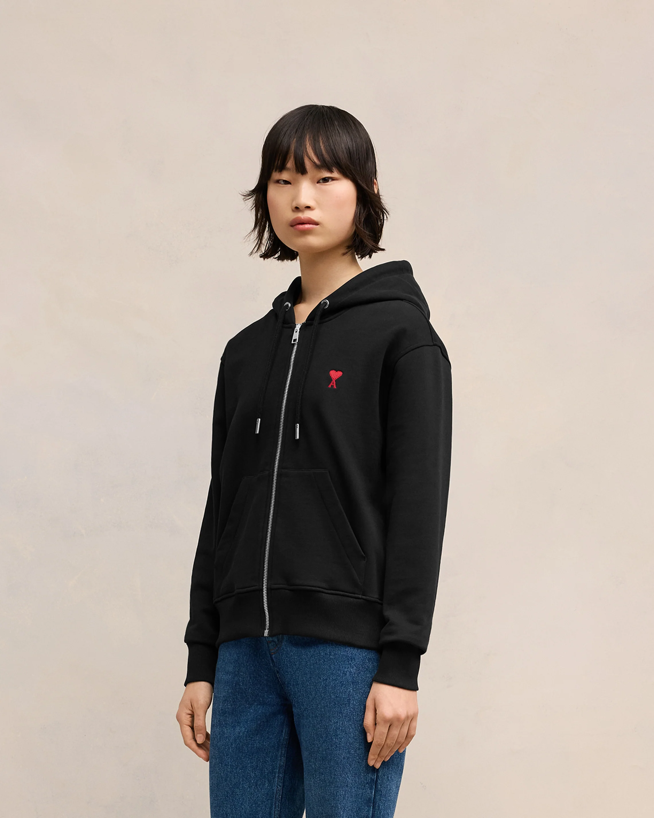 Black Red Ami De Coeur Zipped Hoodie - leoleo123123