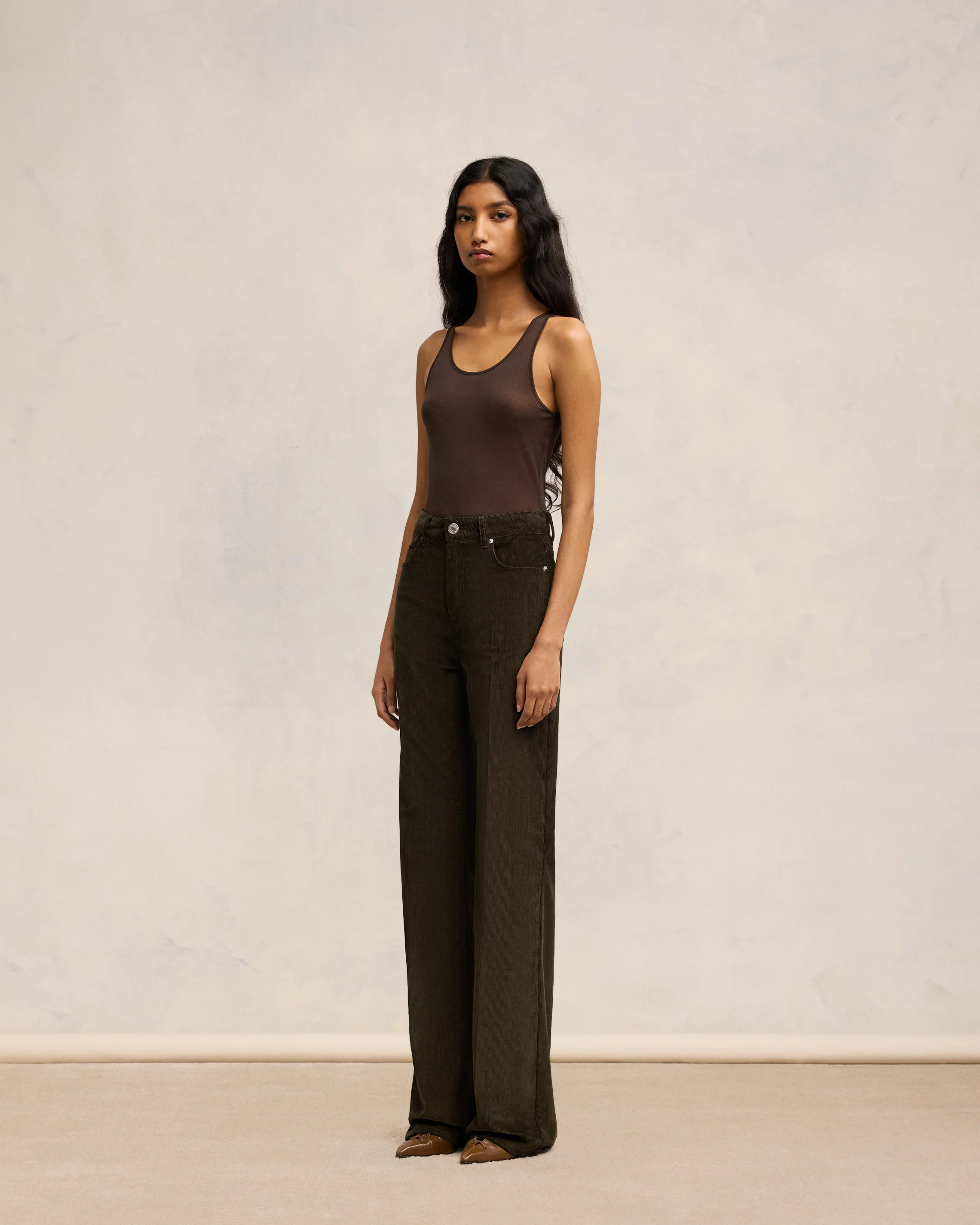 Dark Coffee Flare Fit Trousers - leoleo123123