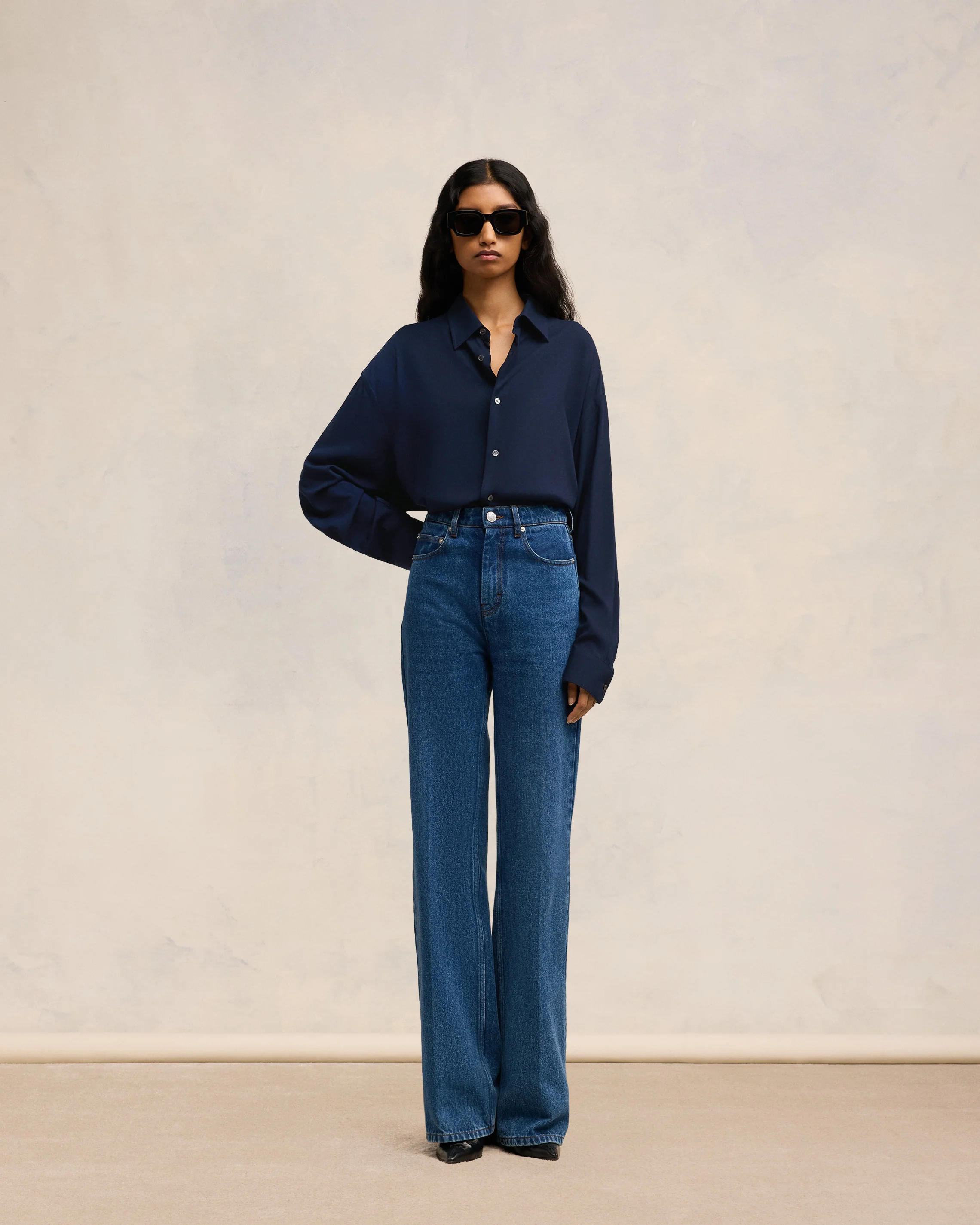Navy Blue Boxy Fit Shirt - leoleo123123