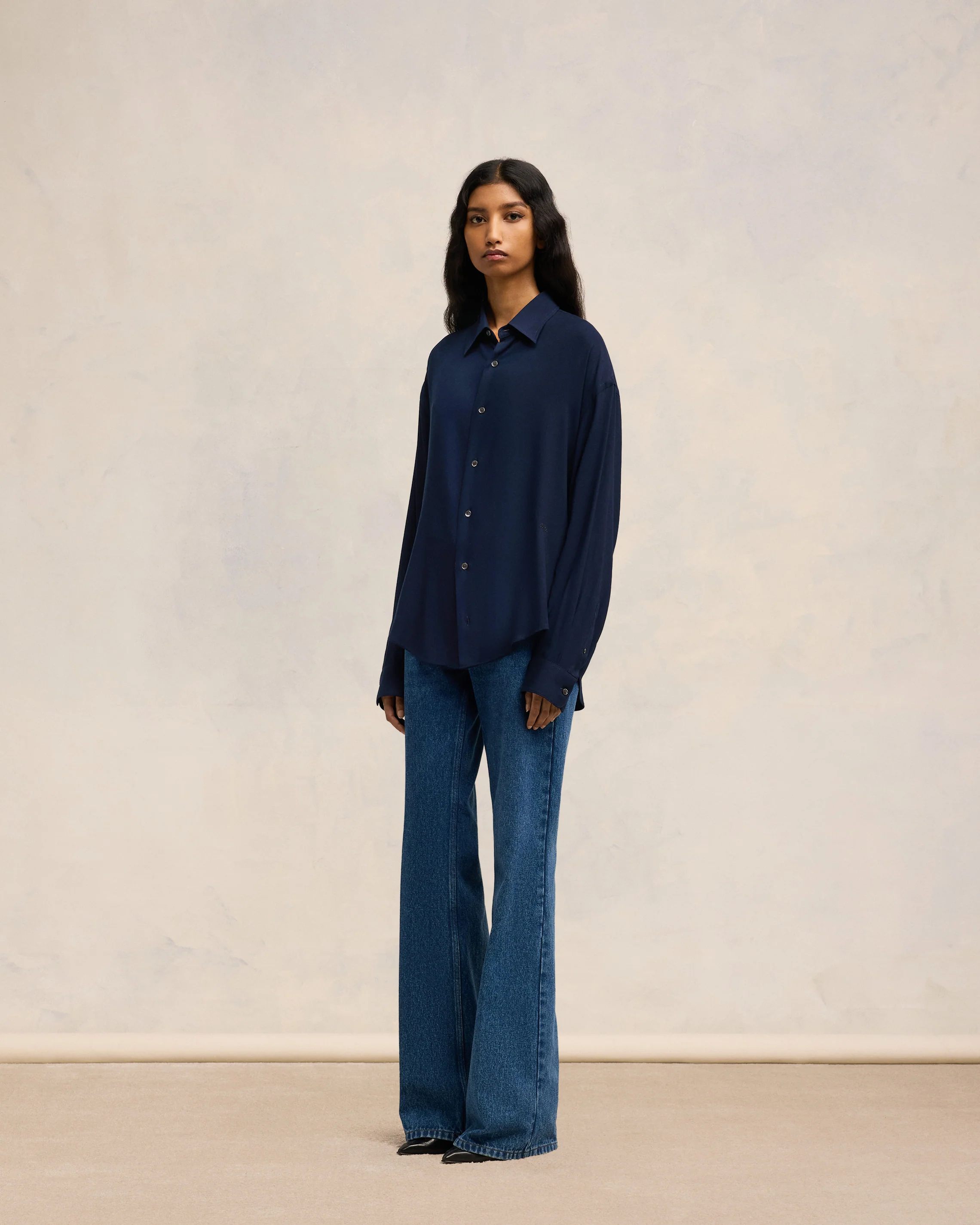 Navy Blue Boxy Fit Shirt - leoleo123123