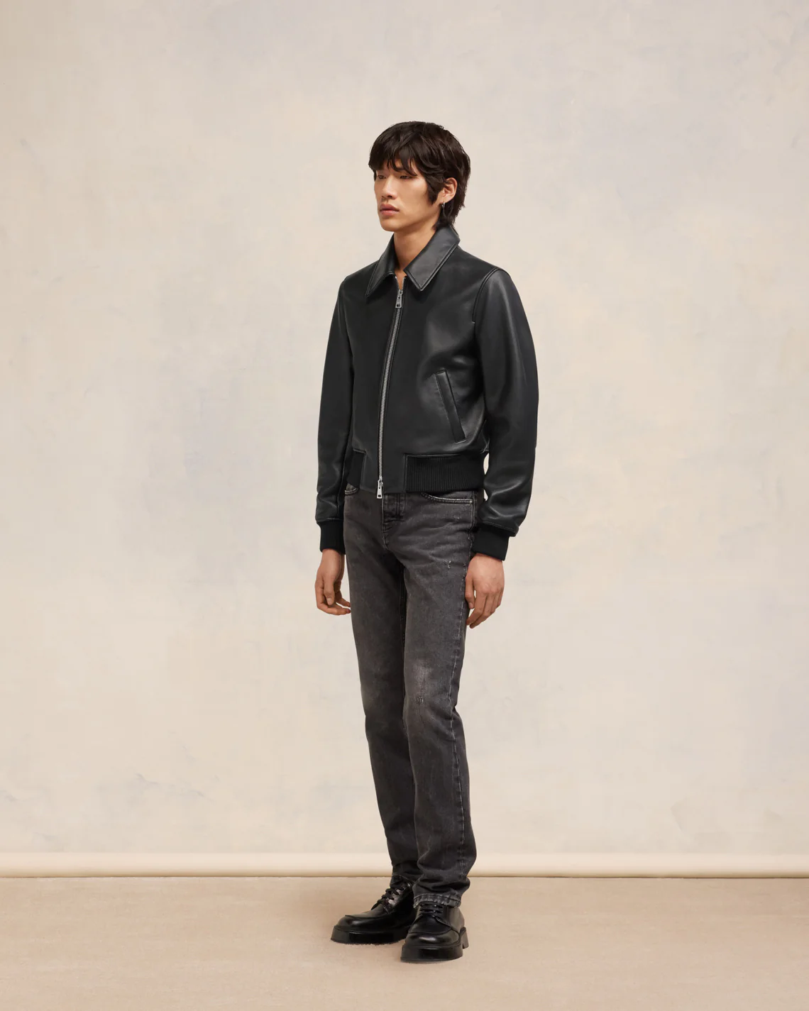 Blouson Zippé En Cuir Noir - leoleo123123