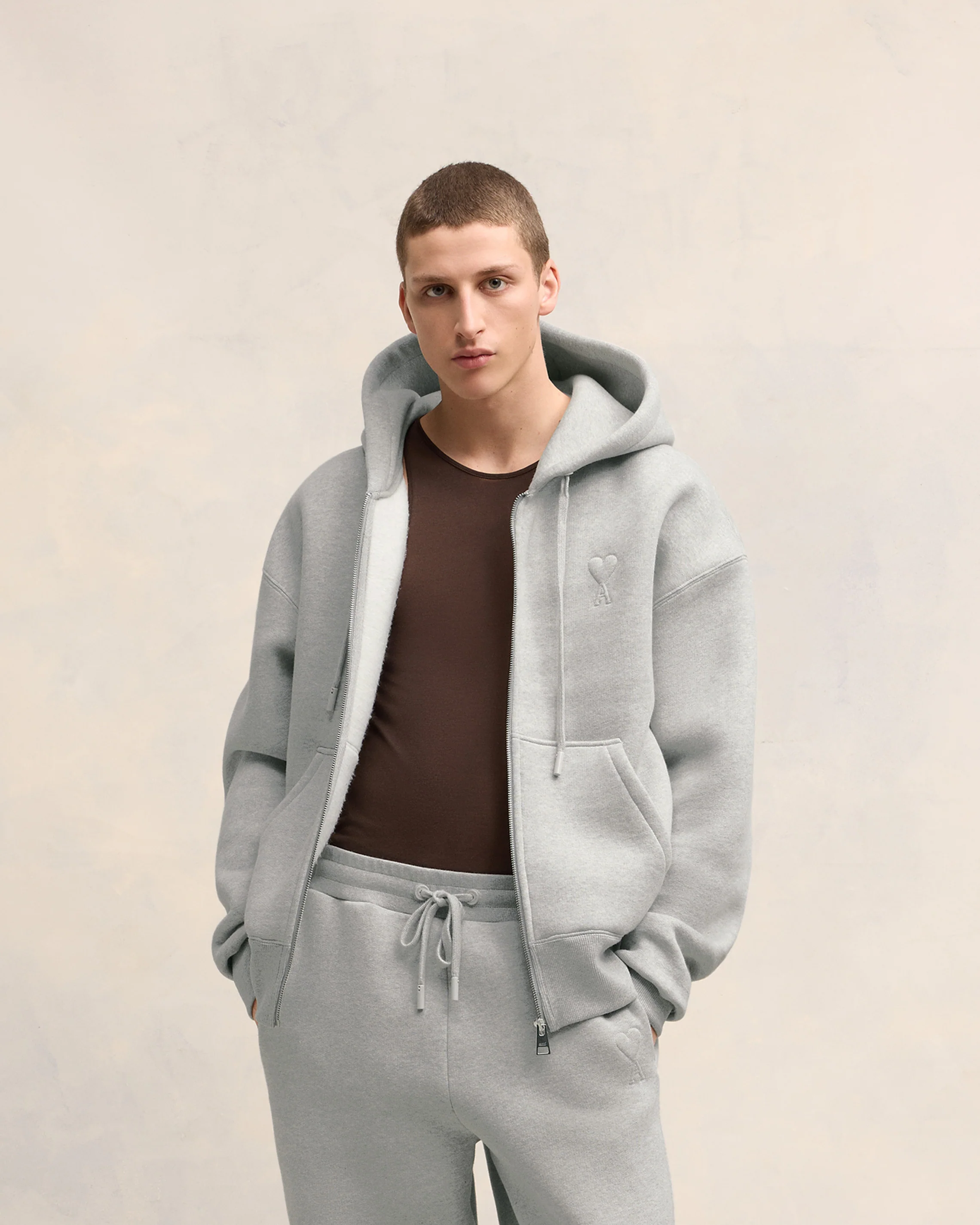 Heather Ash Grey Zipped Ami De Coeur Hoodie - leoleo123123