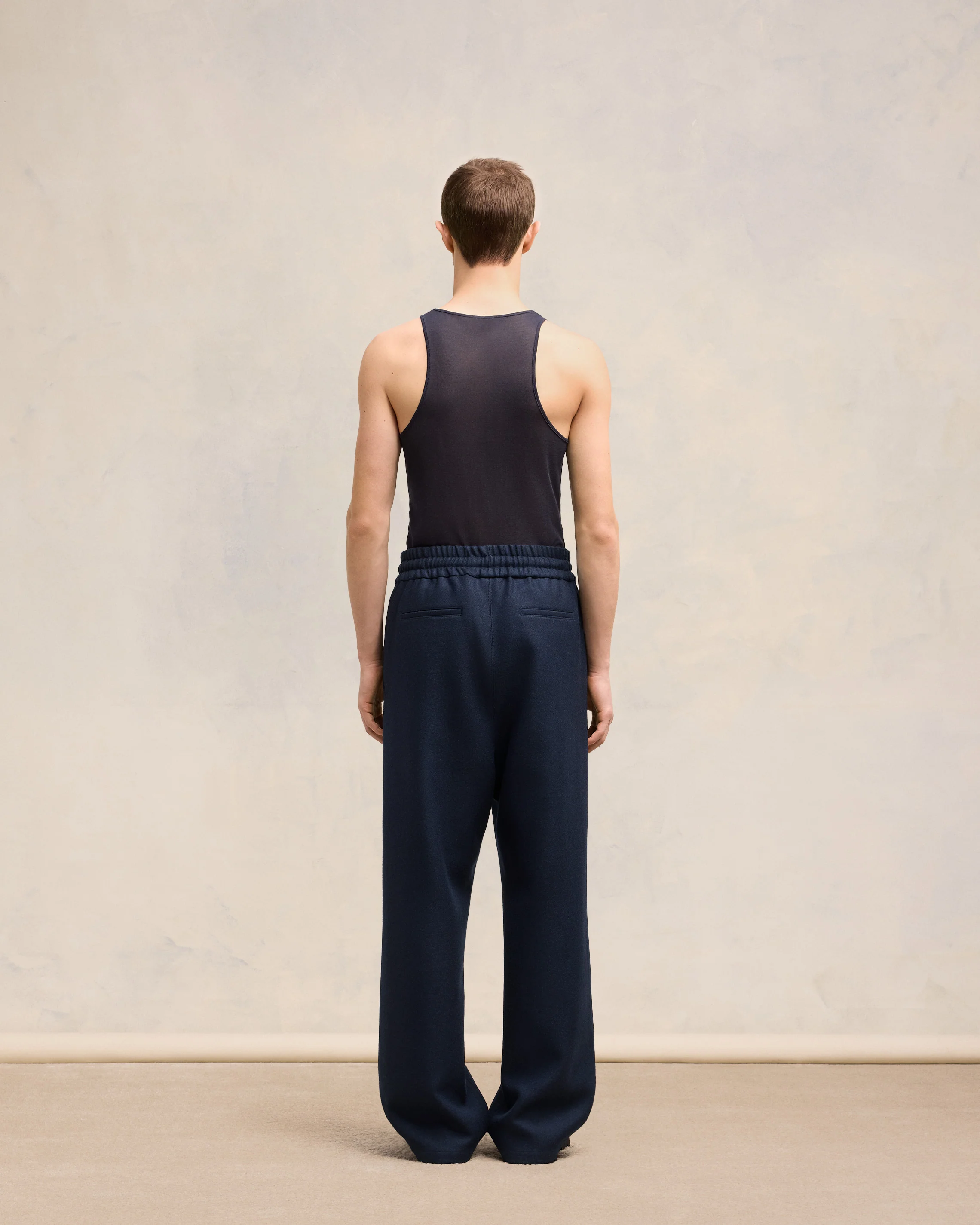 Navy Blue Wide Elasticated Waist Trousers - leoleo123123