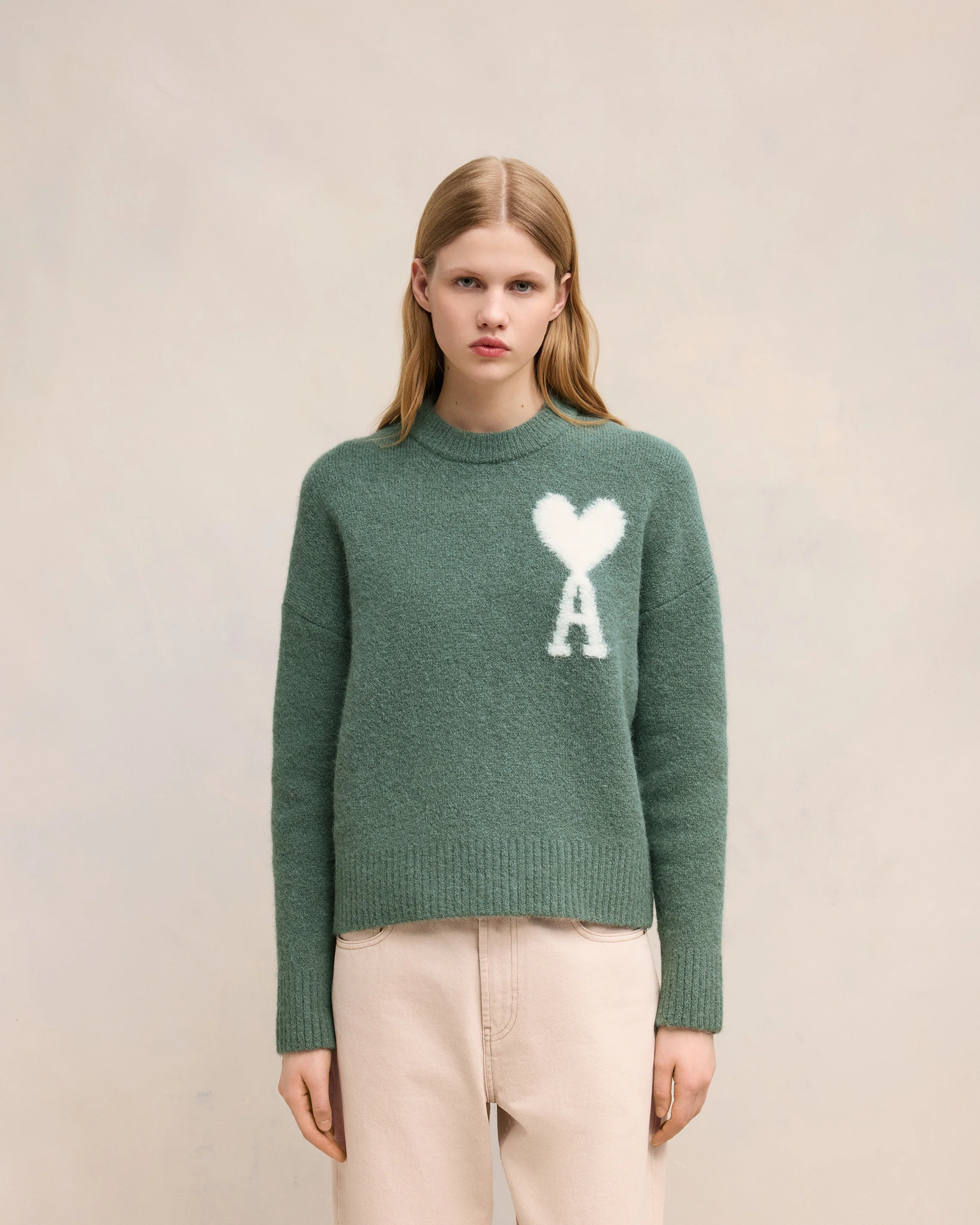 Antique Clay Off-White Ami De Coeur Crew Neck Sweater - leoleo123123