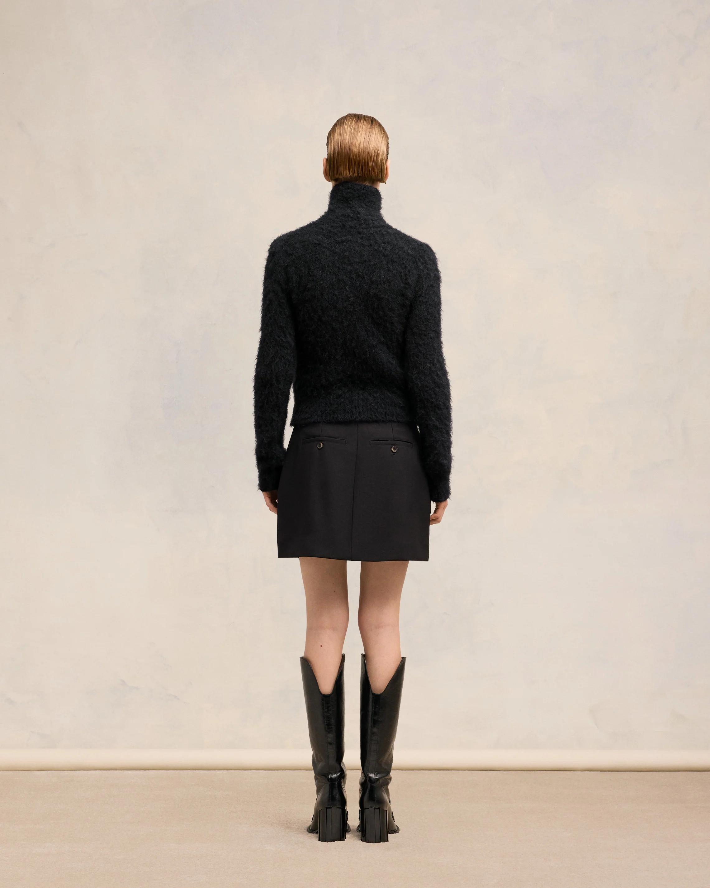 Black Alpaca Mohair Brushed Sweater - leoleo123123