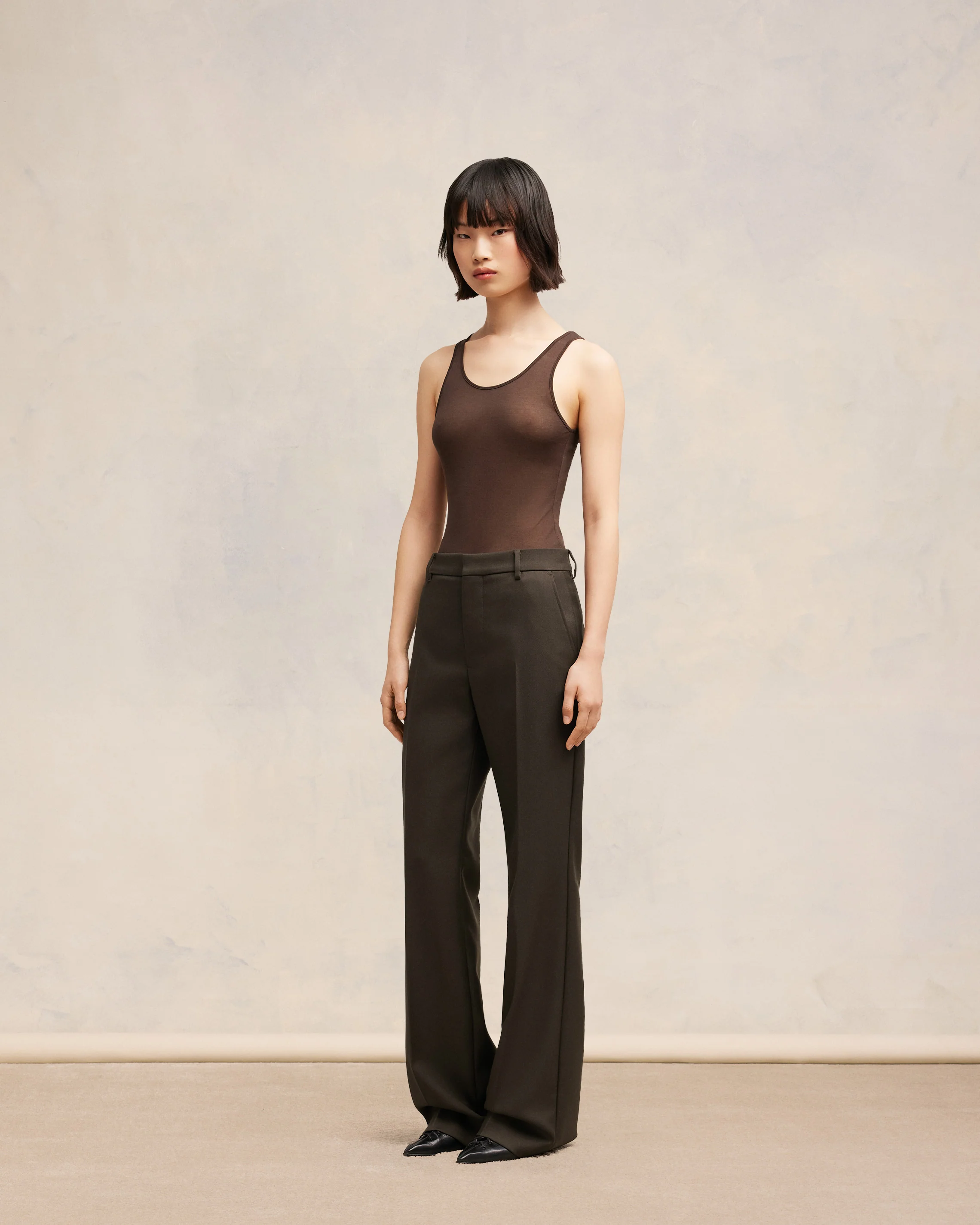 Dark Coffee Flare Fit Trousers - leoleo123123