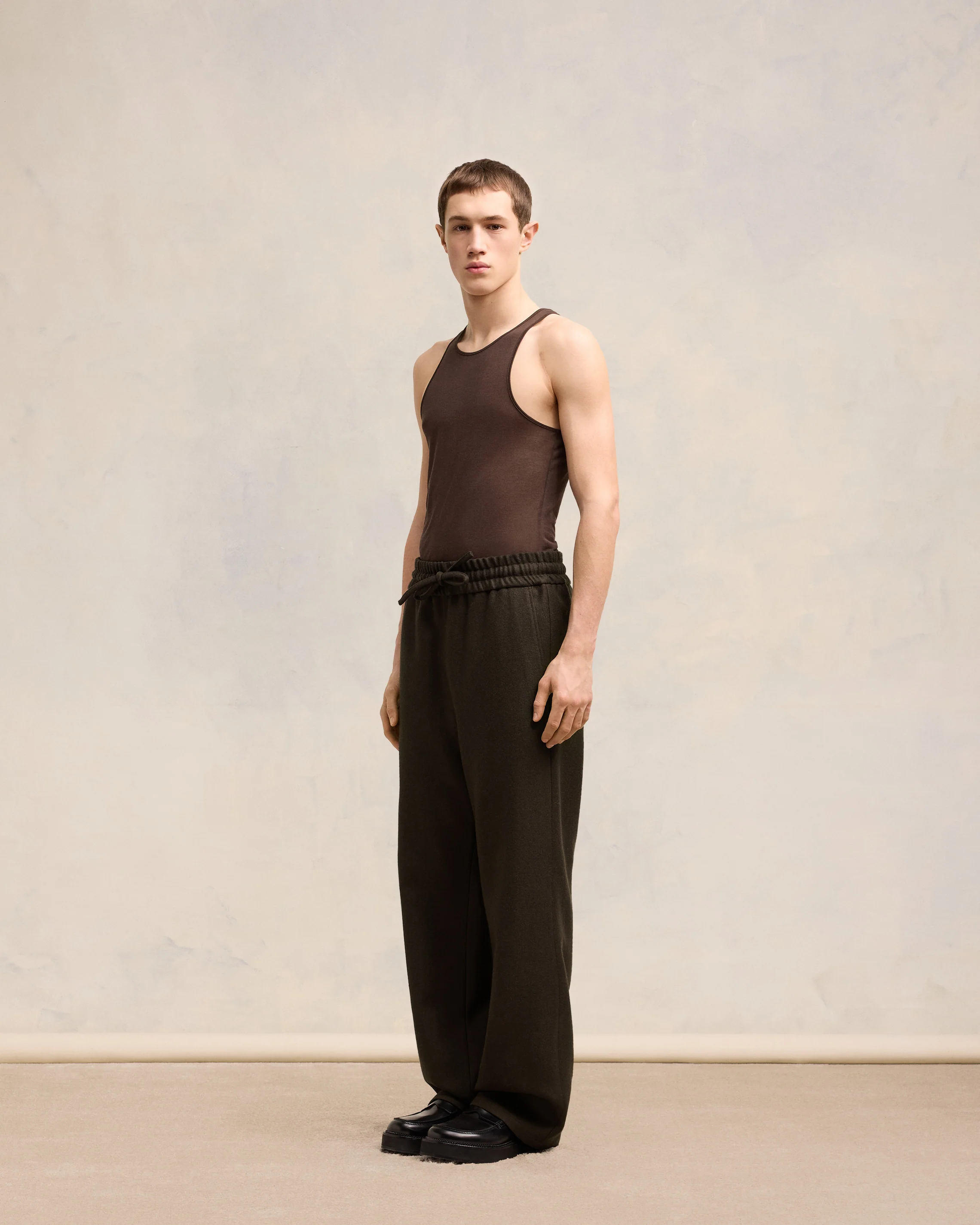 Dark Coffee Wide Elasticated Waist Trousers - leoleo123123