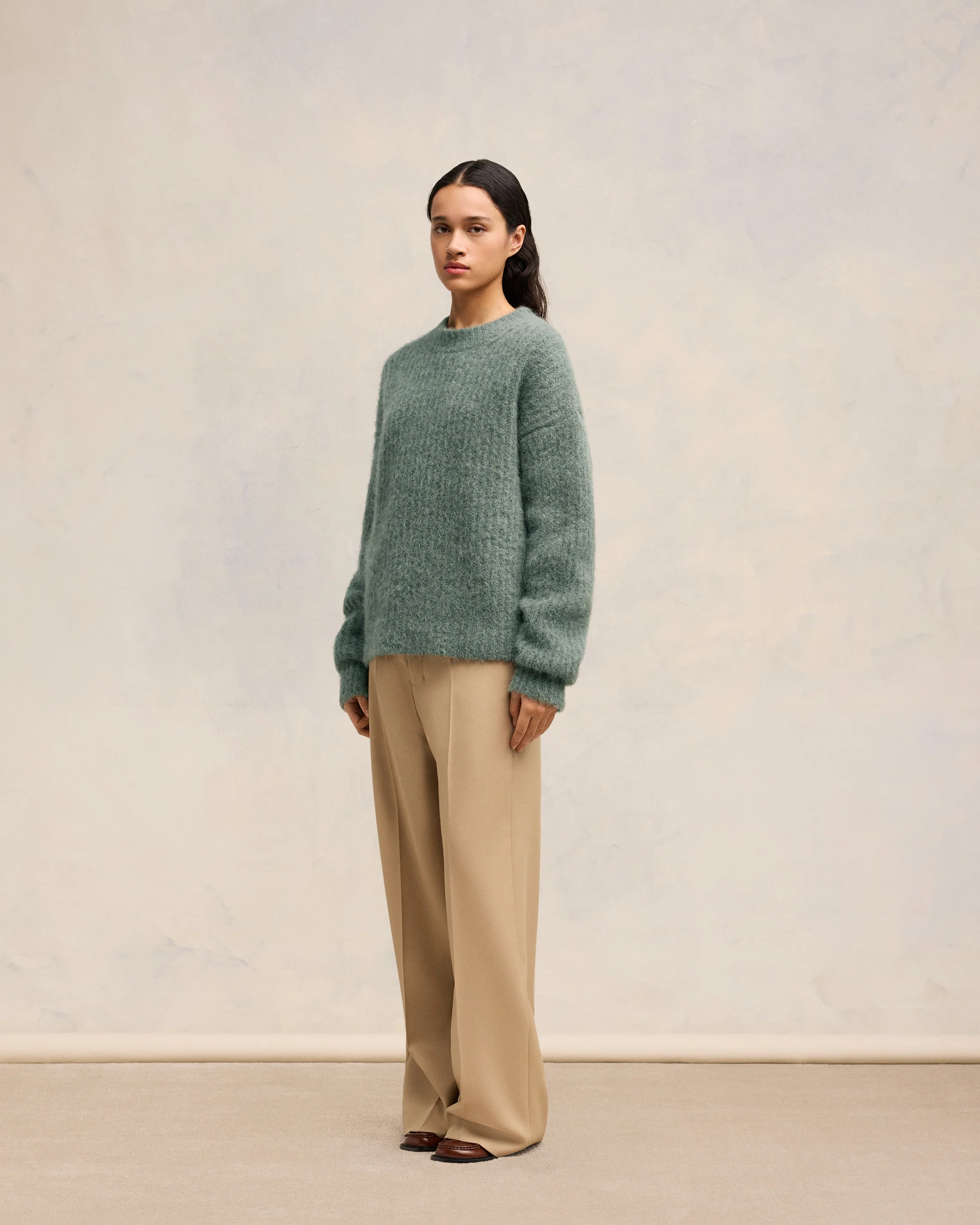 Antique Clay Alpaca Mohair Ribbed Sweater - leoleo123123