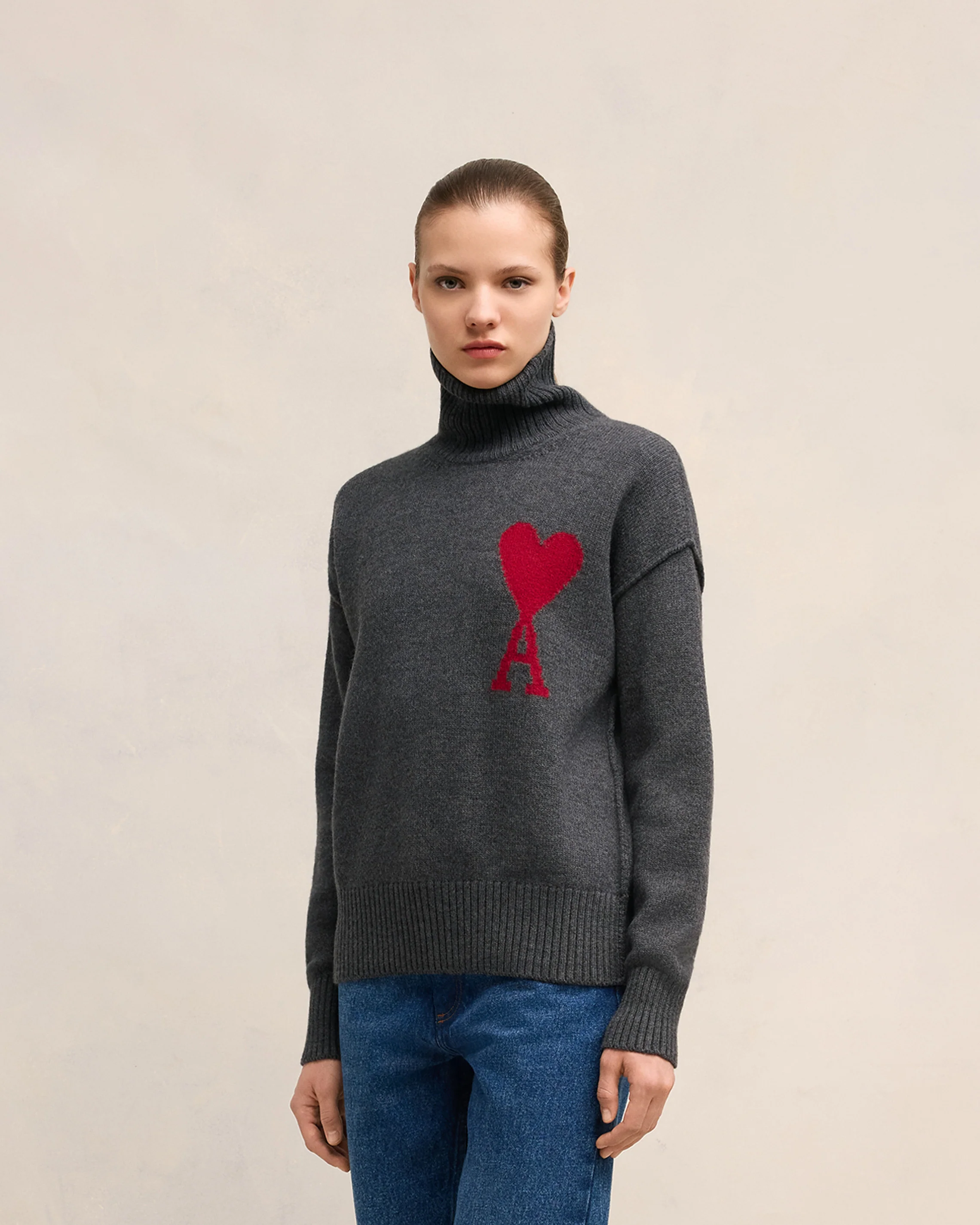 Pull Ami De Coeur Rouge Gris Chine / Rouge - leoleo123123