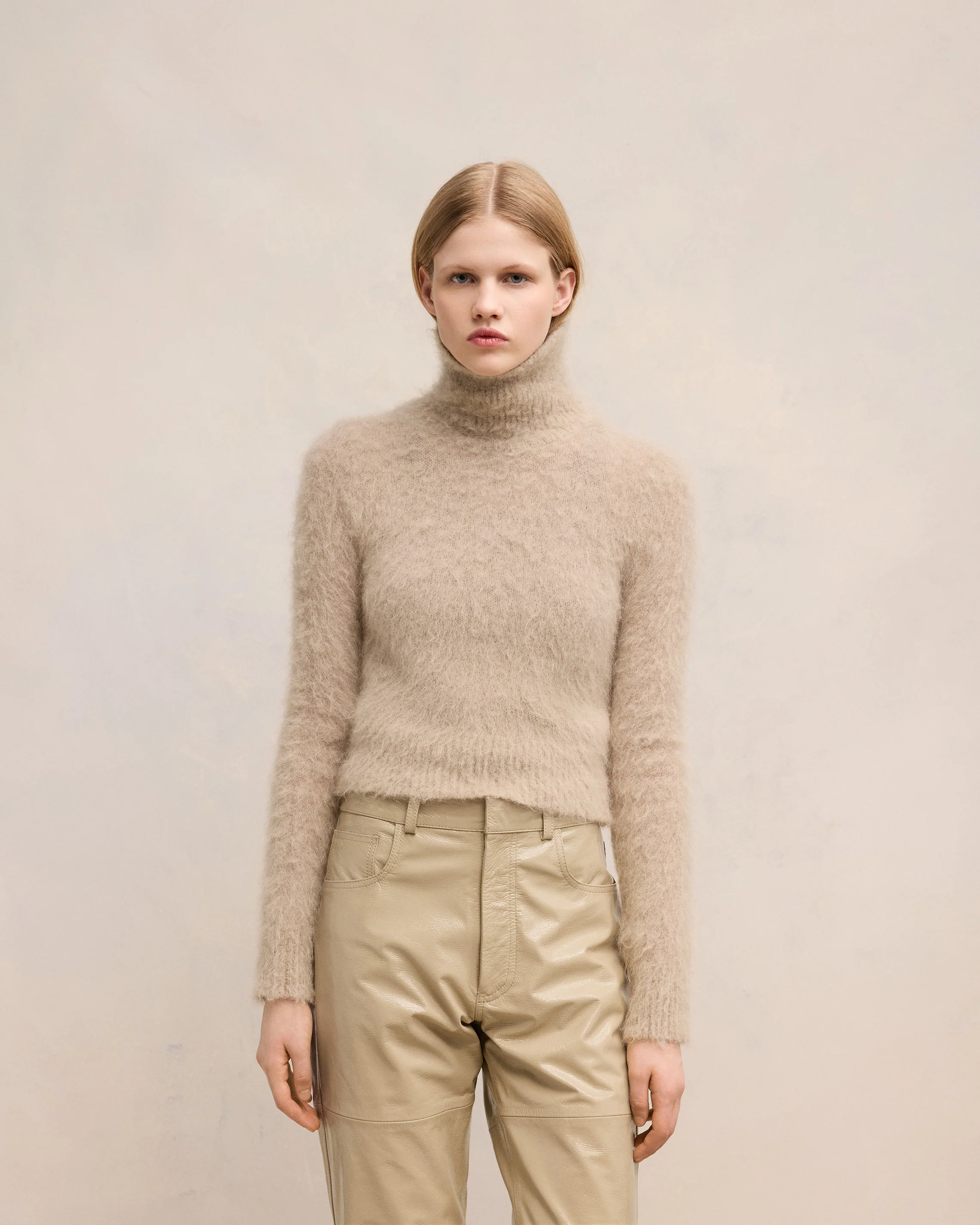 Beige Alpaca Mohair Brushed Sweater - leoleo123123