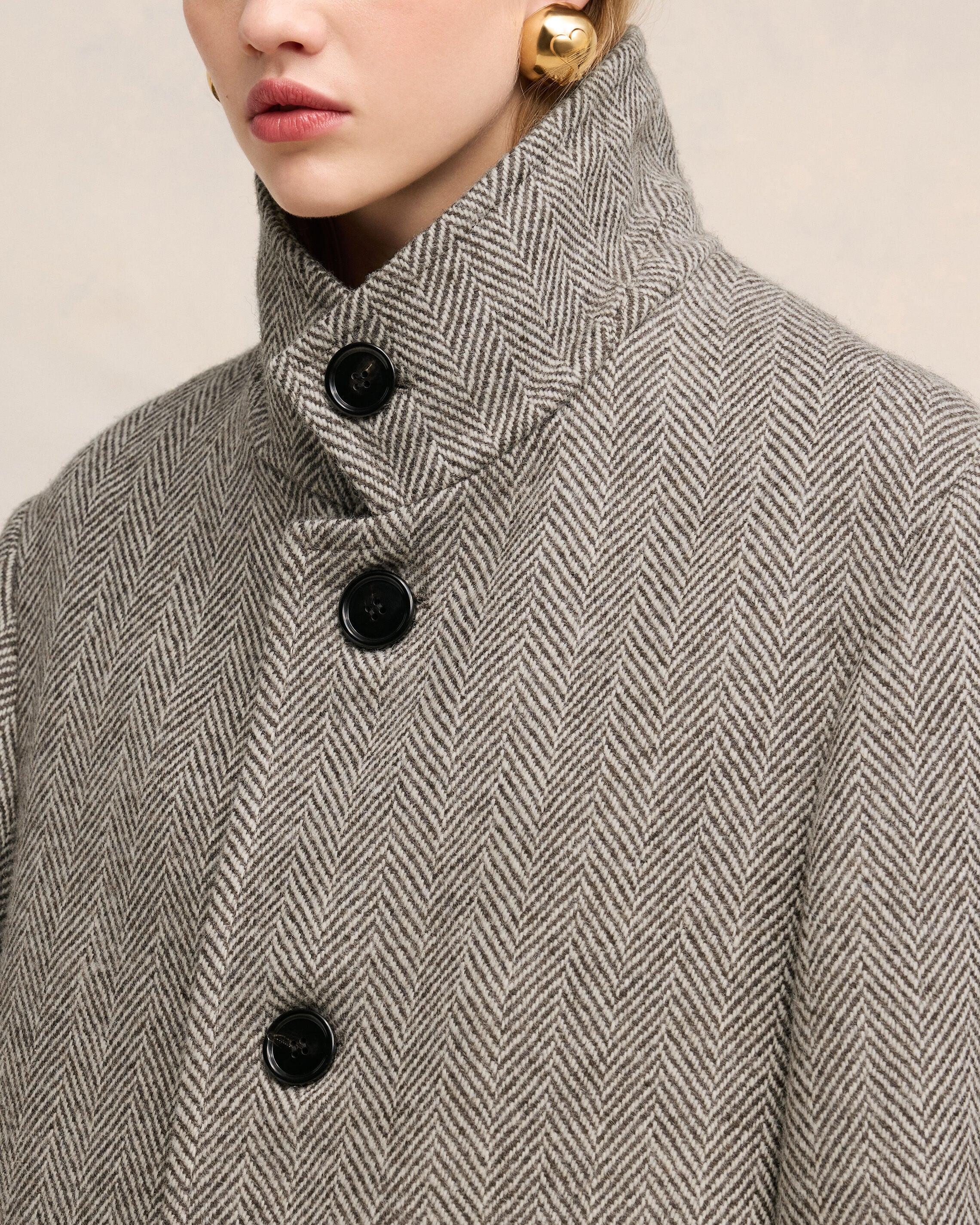Dark Coffee/ Off White High Collar Coat - leoleo123123