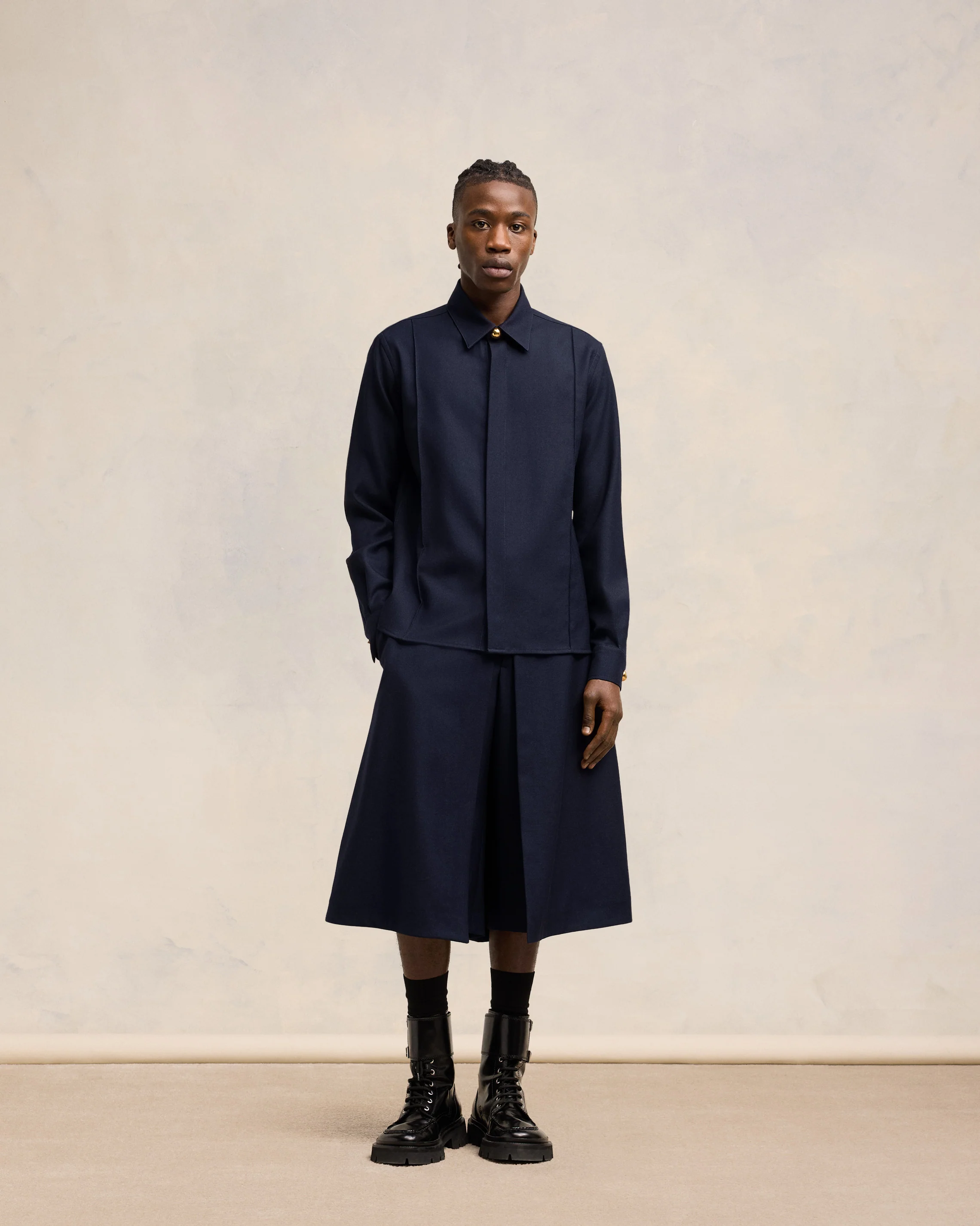 Navy Blue Pintuck Shirt - leoleo123123