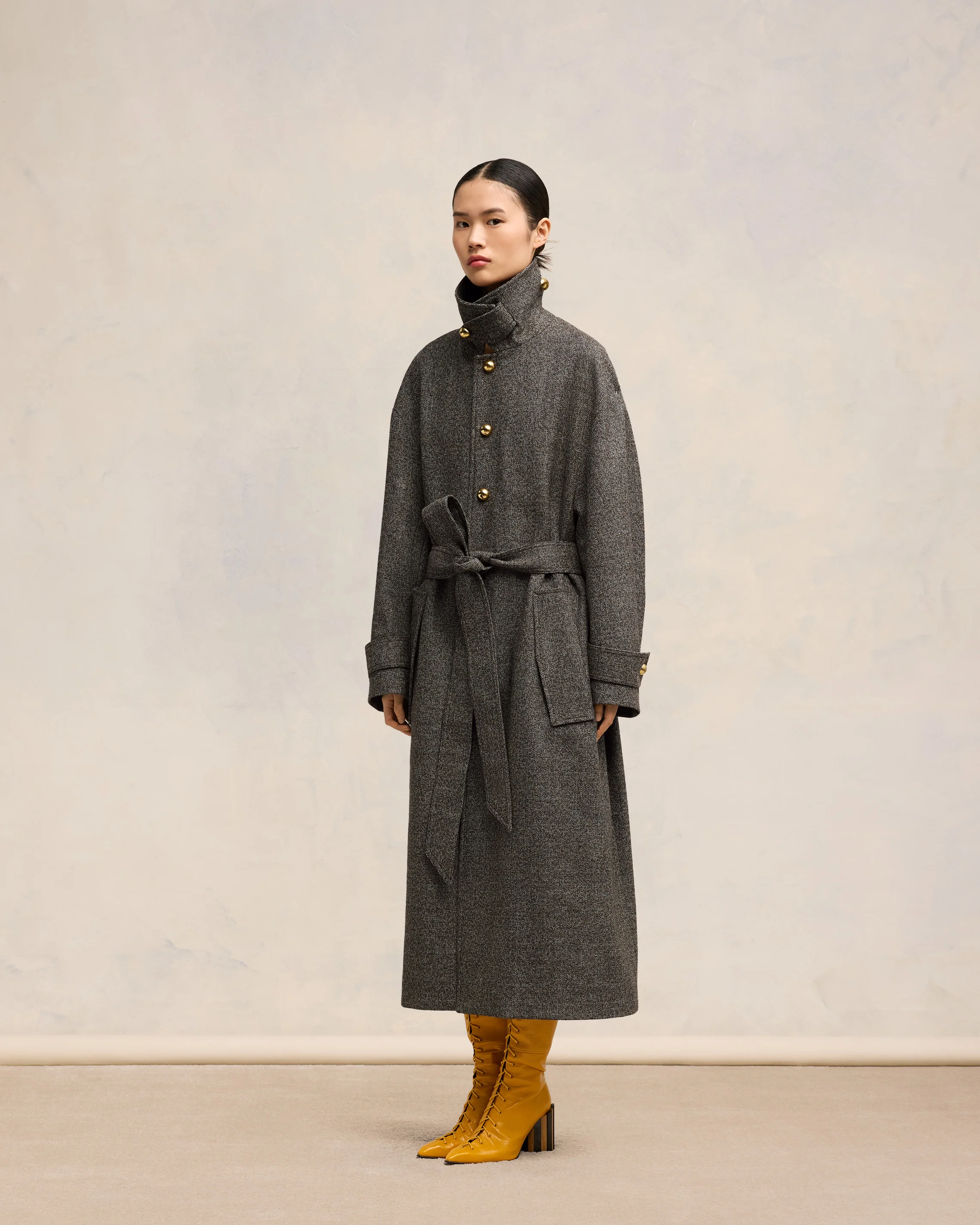 Dark Coffee/ Off White Belted Coat - leoleo123123