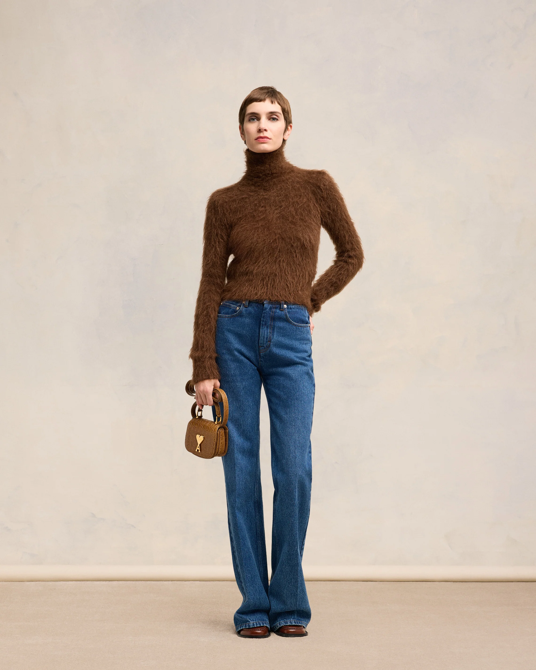 Fawn Alpaca Mohair Brushed Sweater - leoleo123123