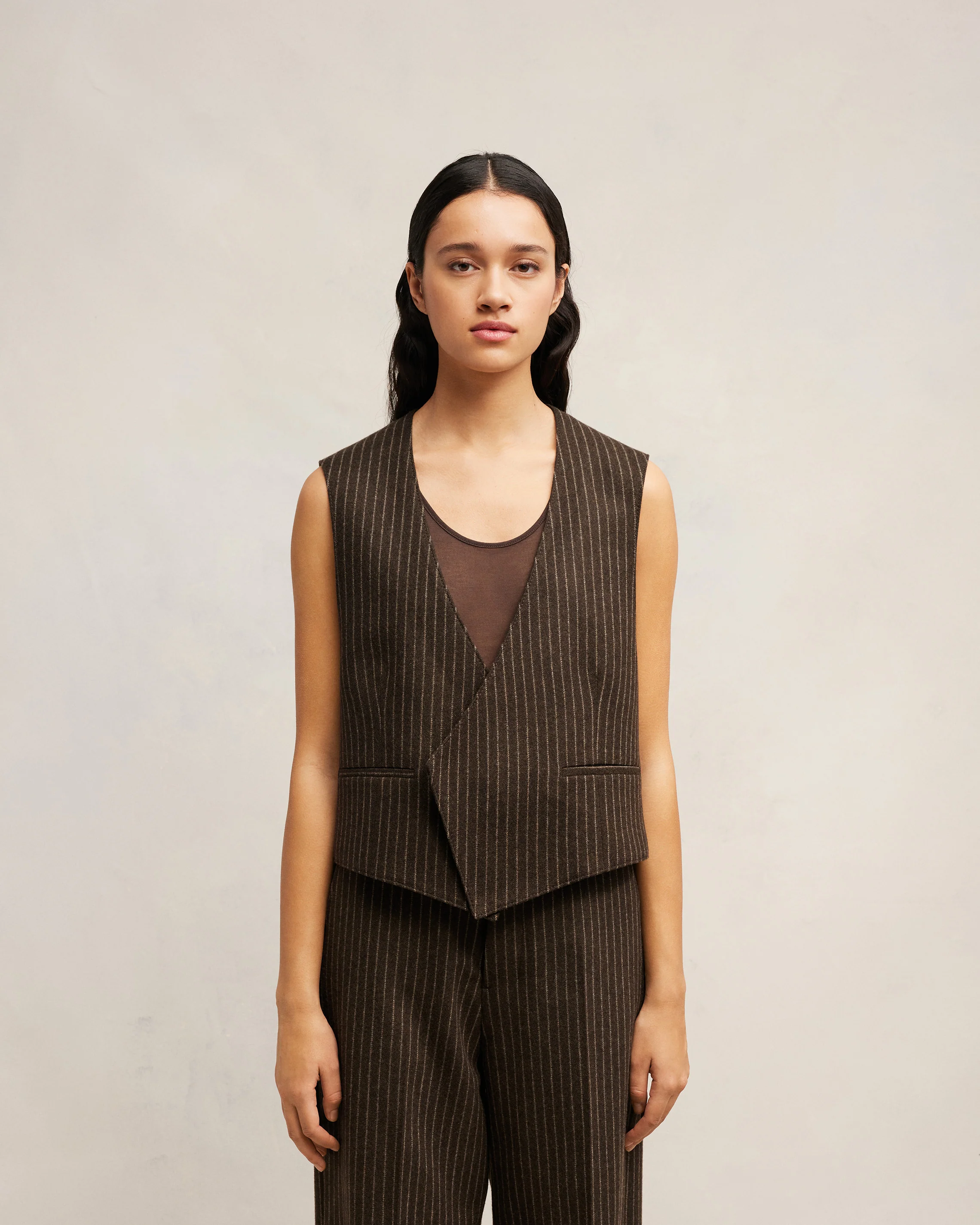 Dark Coffe/Sable Sleeveless Military Jacket - leoleo123123