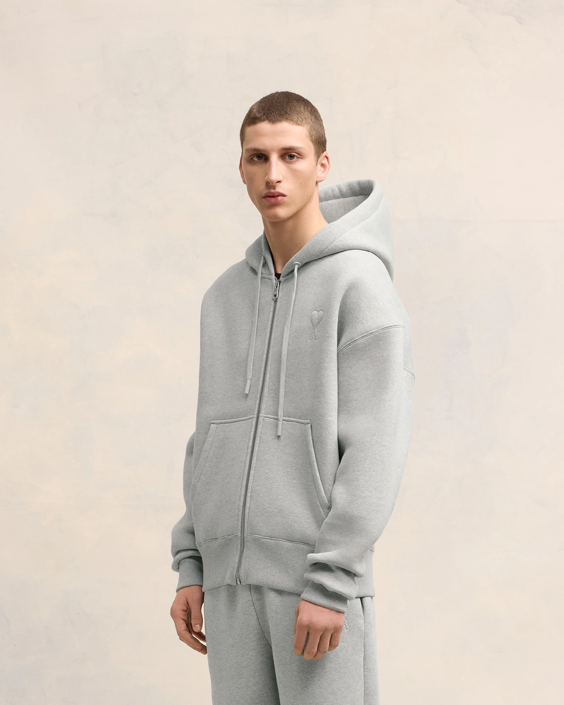 Heather Ash Grey Zipped Ami De Coeur Hoodie - leoleo123123