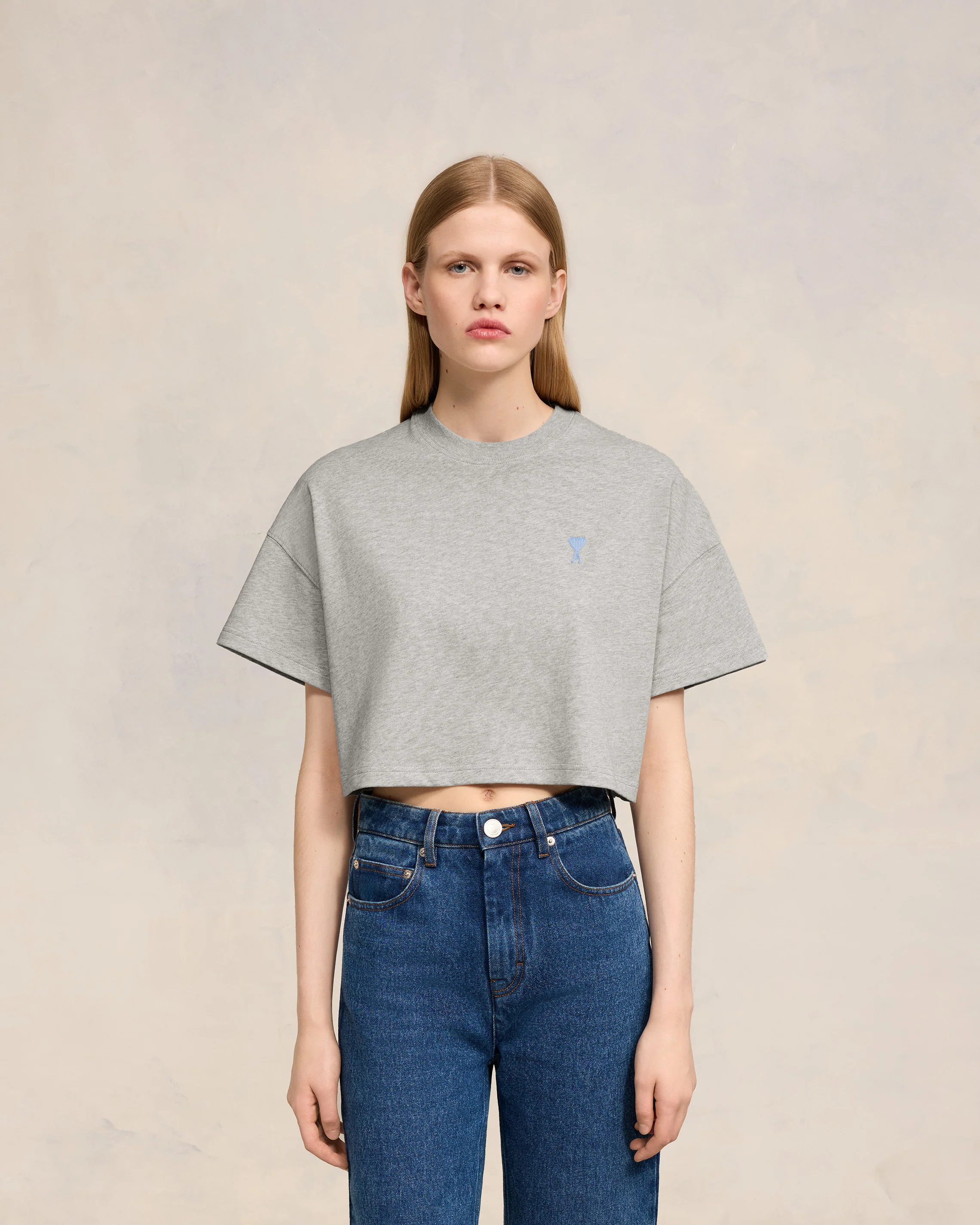 Heather Ash Grey/Cashmere Blue Ami De Coeur Crop T-Shirt - leoleo123123