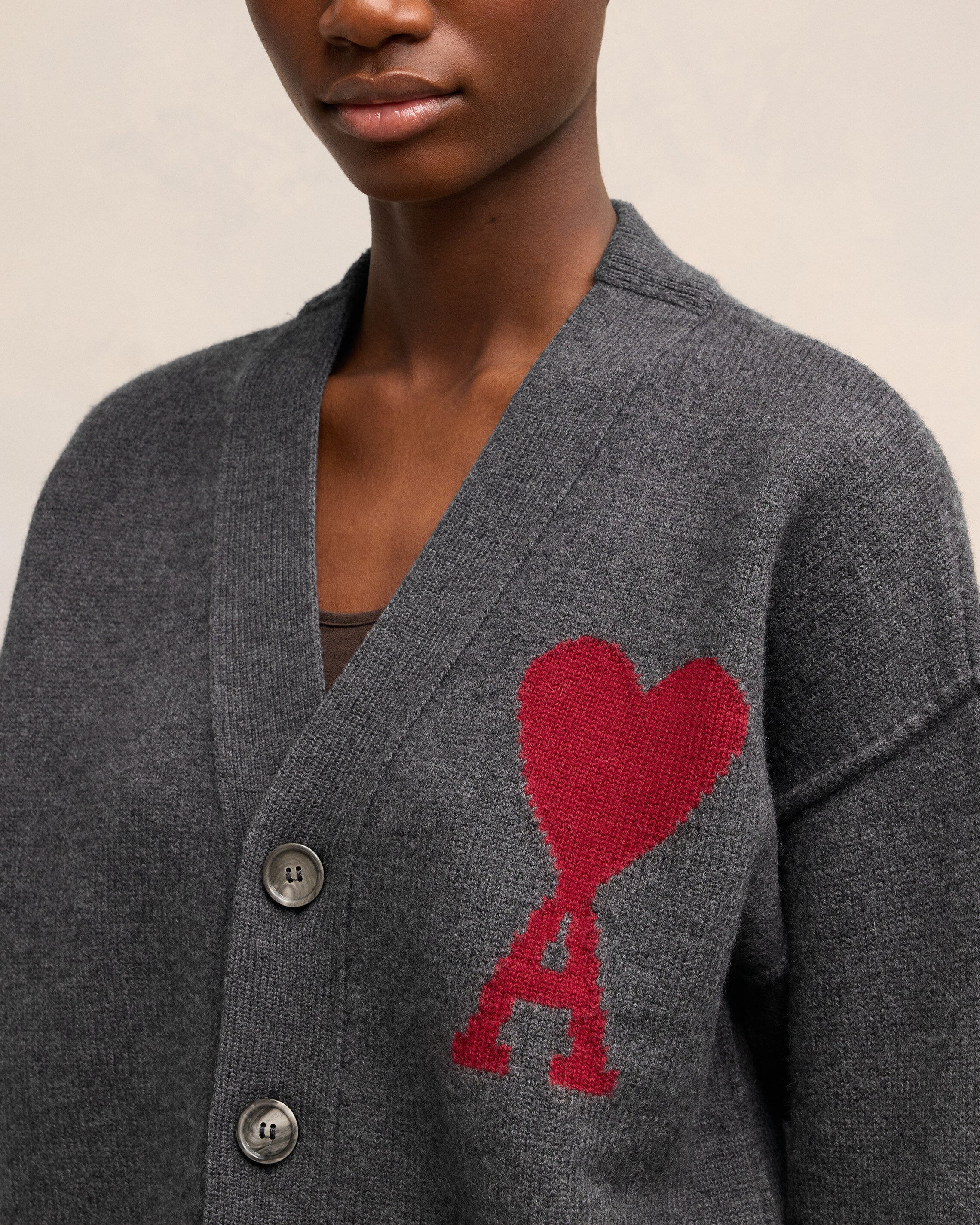 Heather Grey/Red Red Ami De Coeur Cardigan - leoleo123123