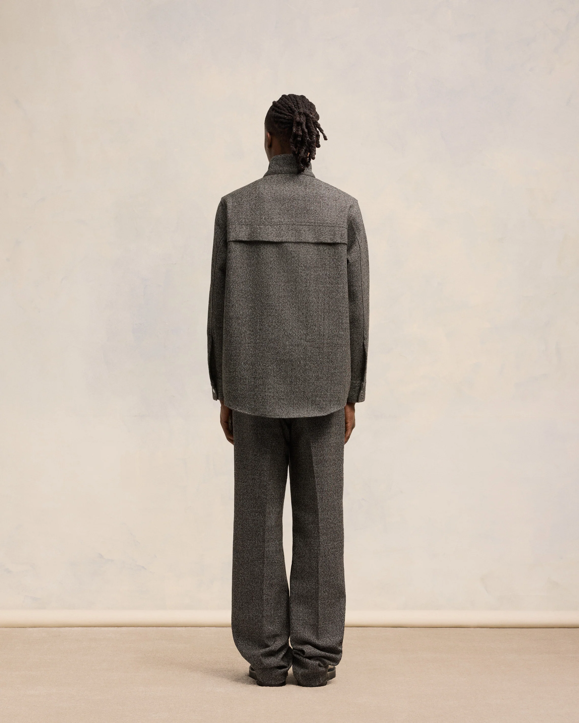 Dark Coffee/ Off White High Collar Shirt - leoleo123123