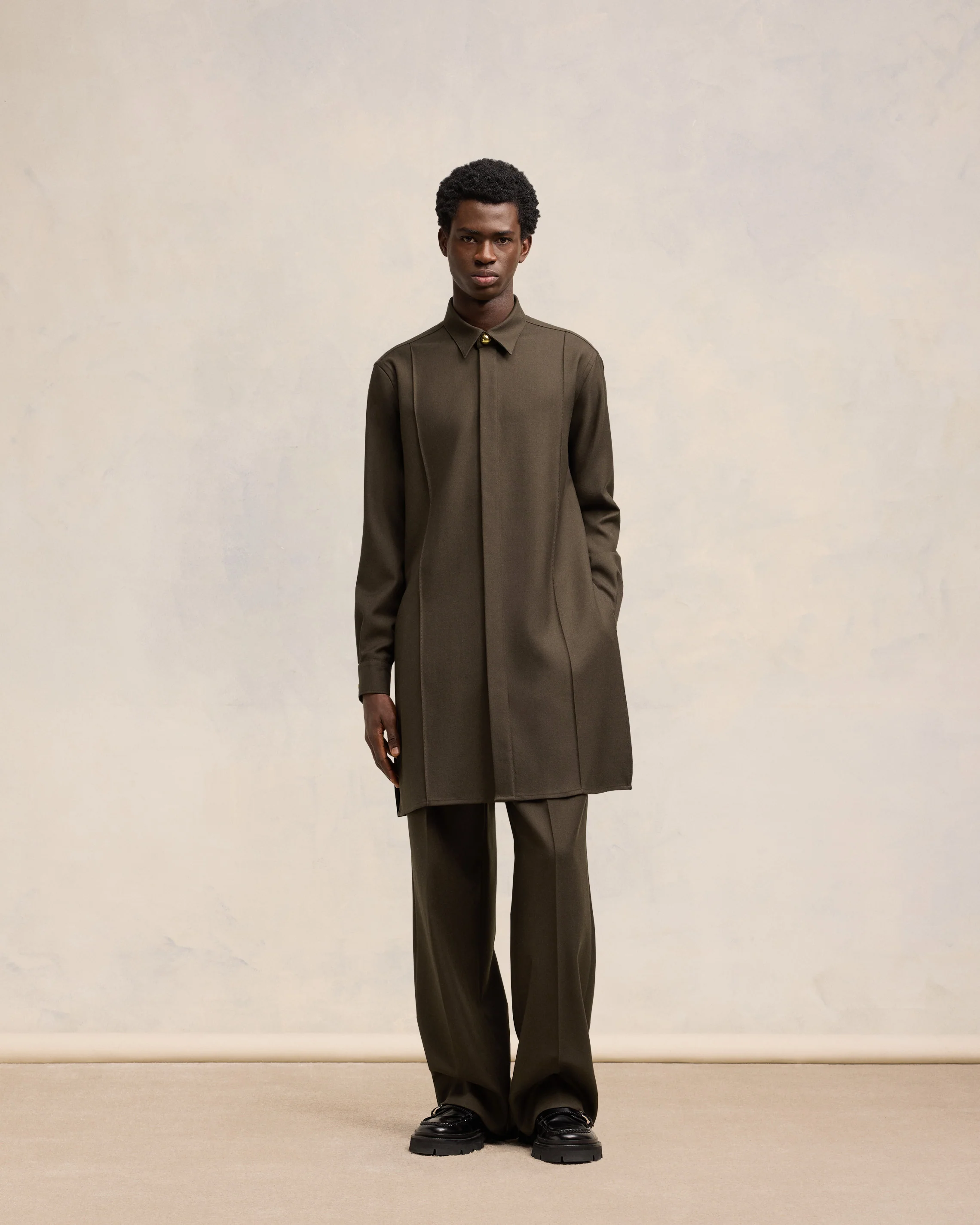 Dark Coffee Long Pintuck Shirt - leoleo123123