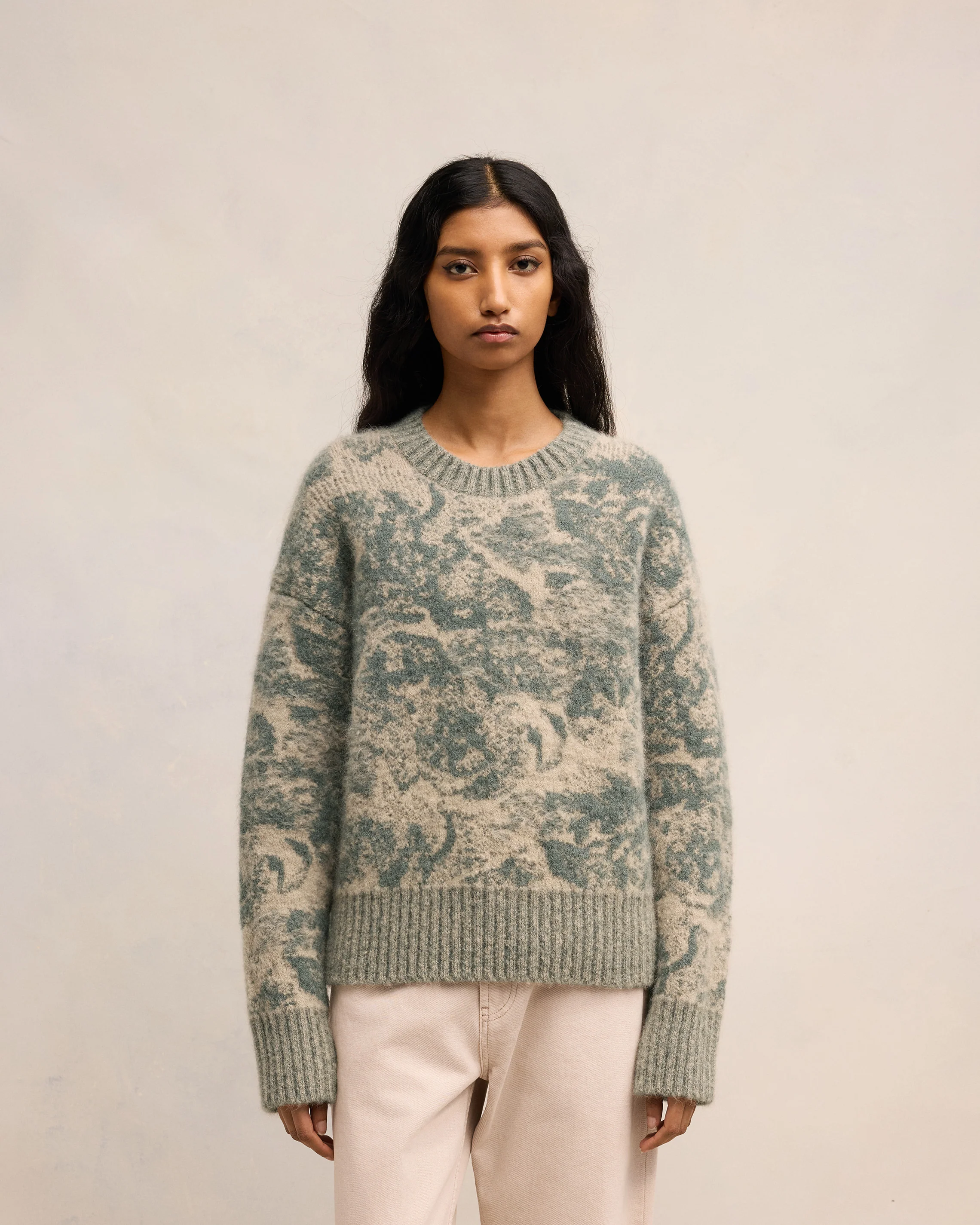 Beige/Antique Clay Alpaca Mohair Jacquard Crewneck - leoleo123123