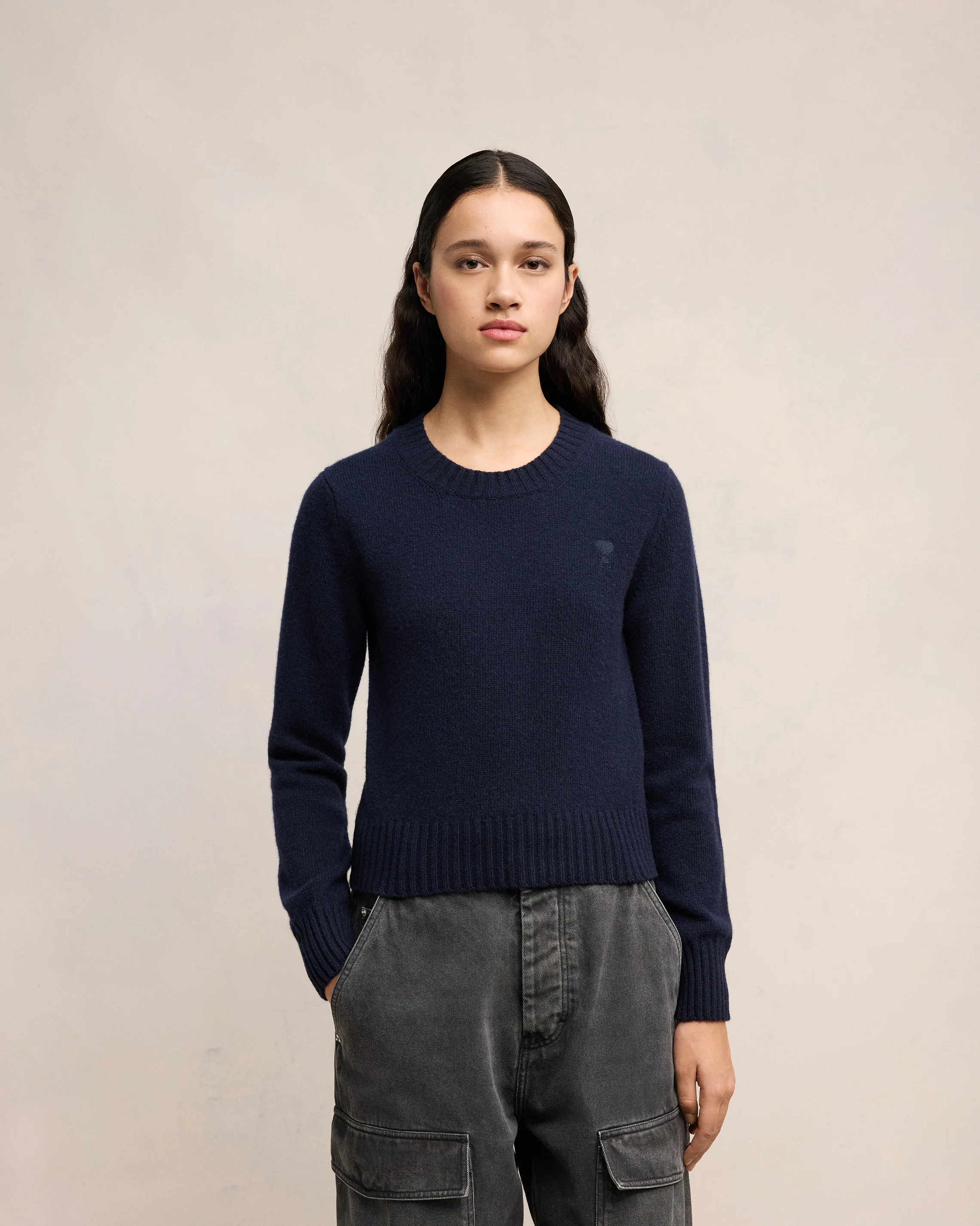 Navy Blue Cashmere Ami De Coeur Crew Neck Sweater - leoleo123123