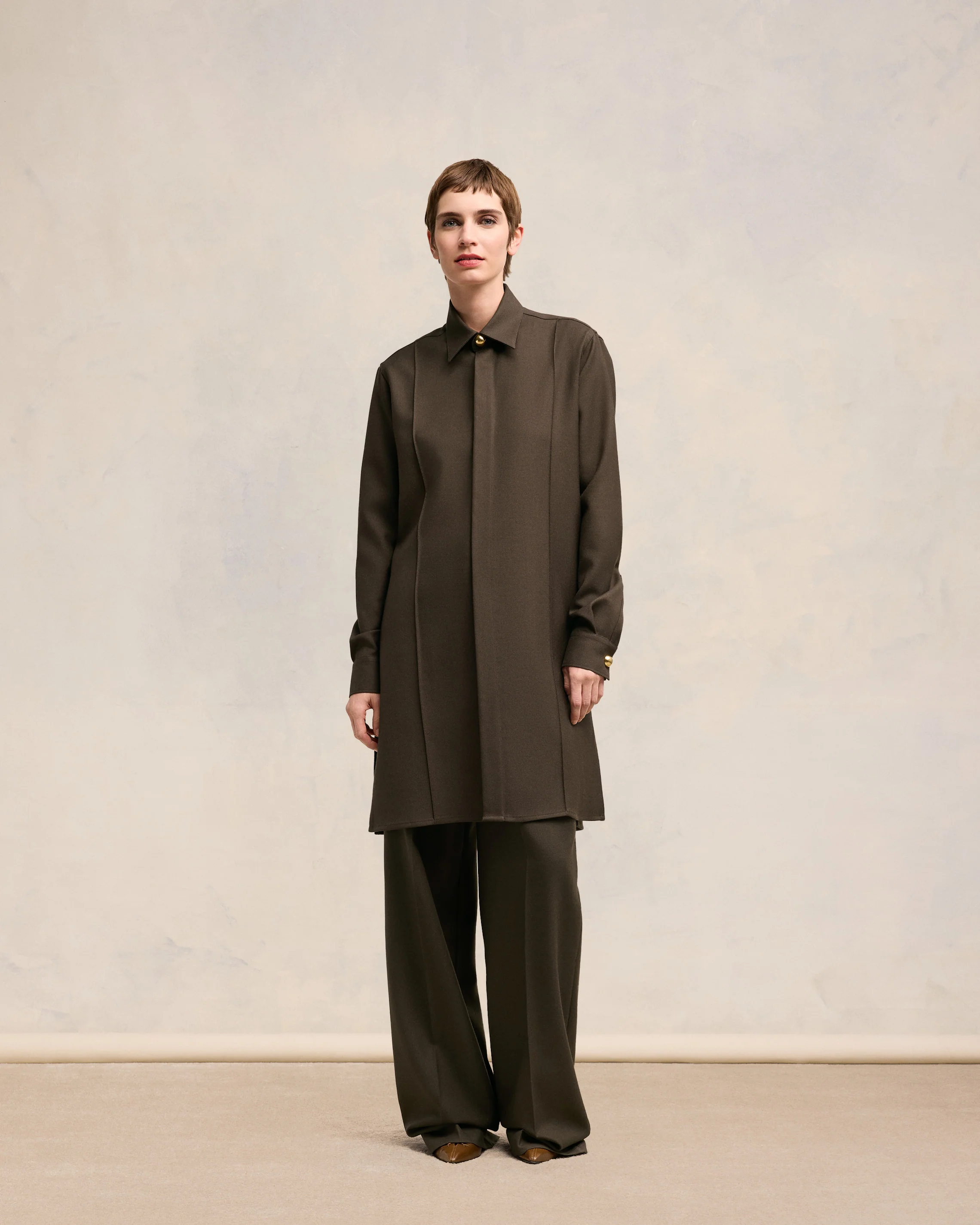 Dark Coffee Long Pintuck Shirt - leoleo123123