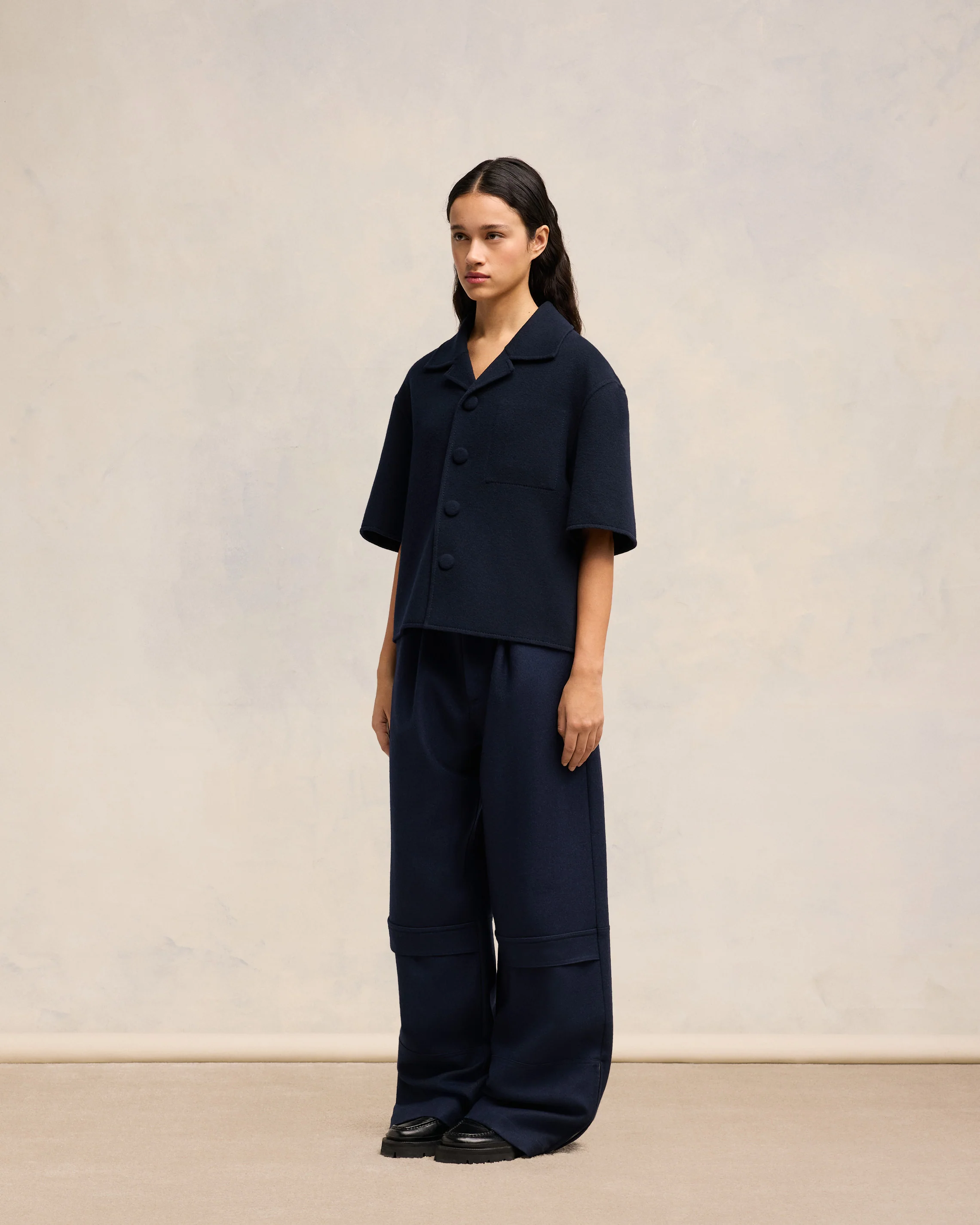 Navy Blue Camp Collar Jacket - leoleo123123